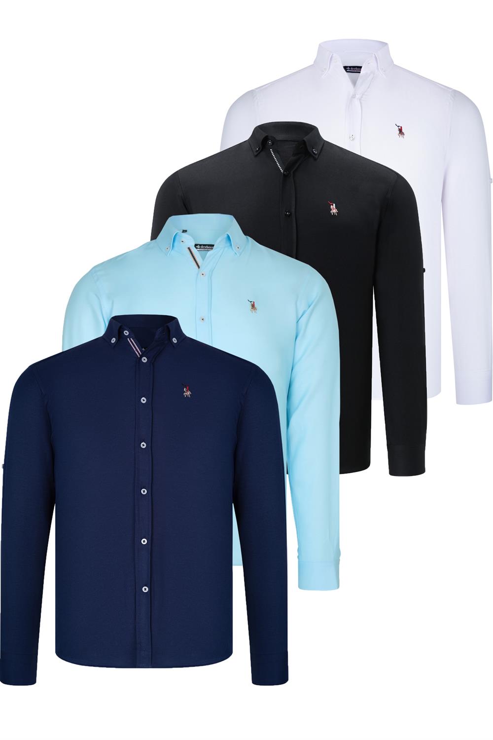 DÖRTLÜ SET G674 DEWBERRY ERKEK GÖMLEK-SİYAH-BEYAZ-LACİVERT-CAMGÖBEĞİ