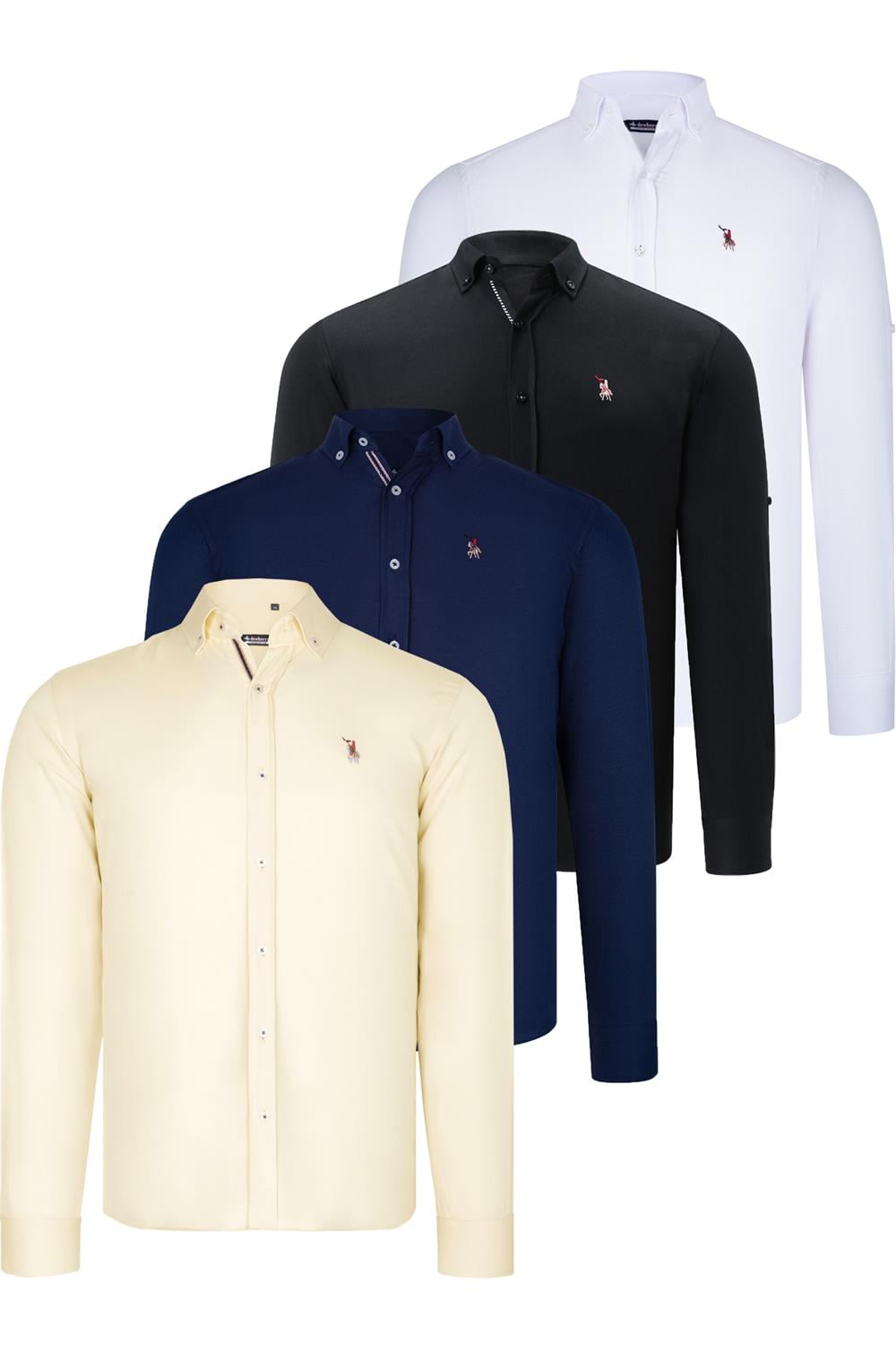 DÖRTLÜ SET G674 DEWBERRY ERKEK GÖMLEK-SİYAH-BEYAZ-LACİVERT-SARI