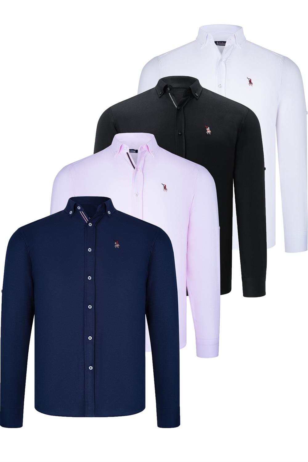 DÖRTLÜ SET G674 DEWBERRY ERKEK GÖMLEK-SİYAH-BEYAZ-LACİVERT-PEMBE