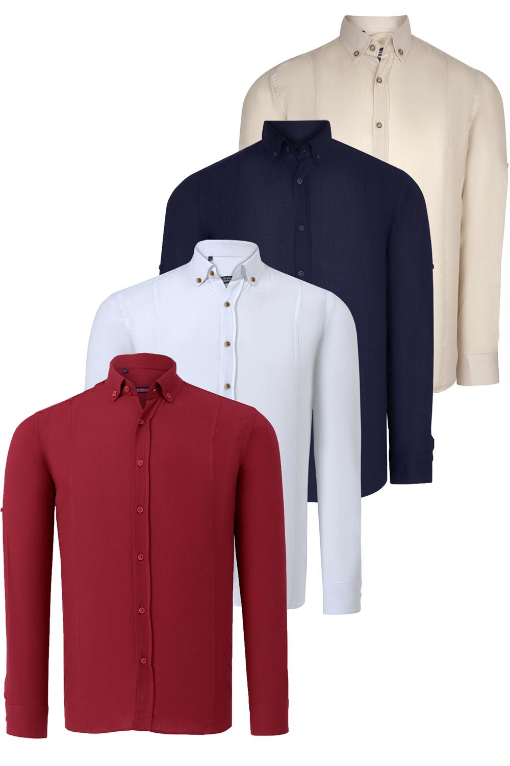 DÖRTLÜ SET G721 DEWBERRY ERKEK GÖMLEK-LACİVERT-BORDO-BEJ-BEYAZ