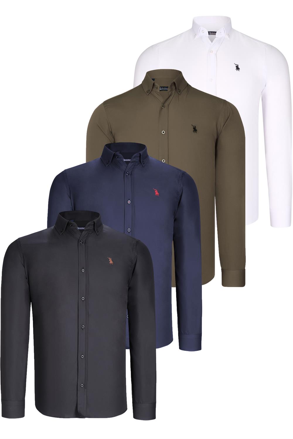 DÖRTLÜ SET G725 DEWBERRY ERKEK GÖMLEK-SİYAH-BEYAZ-LACİVERT-YEŞİL