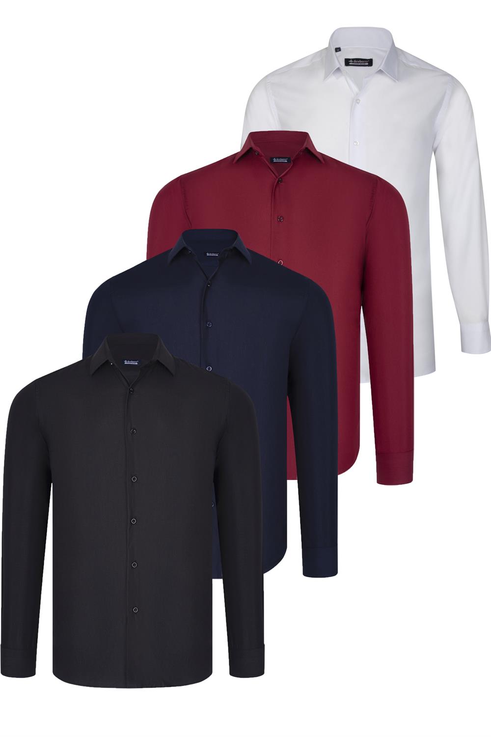 DÖRTLÜ SET G726 DEWBERRY GÖMLEK-SİYAH-BEYAZ-LACİVERT-BORDO