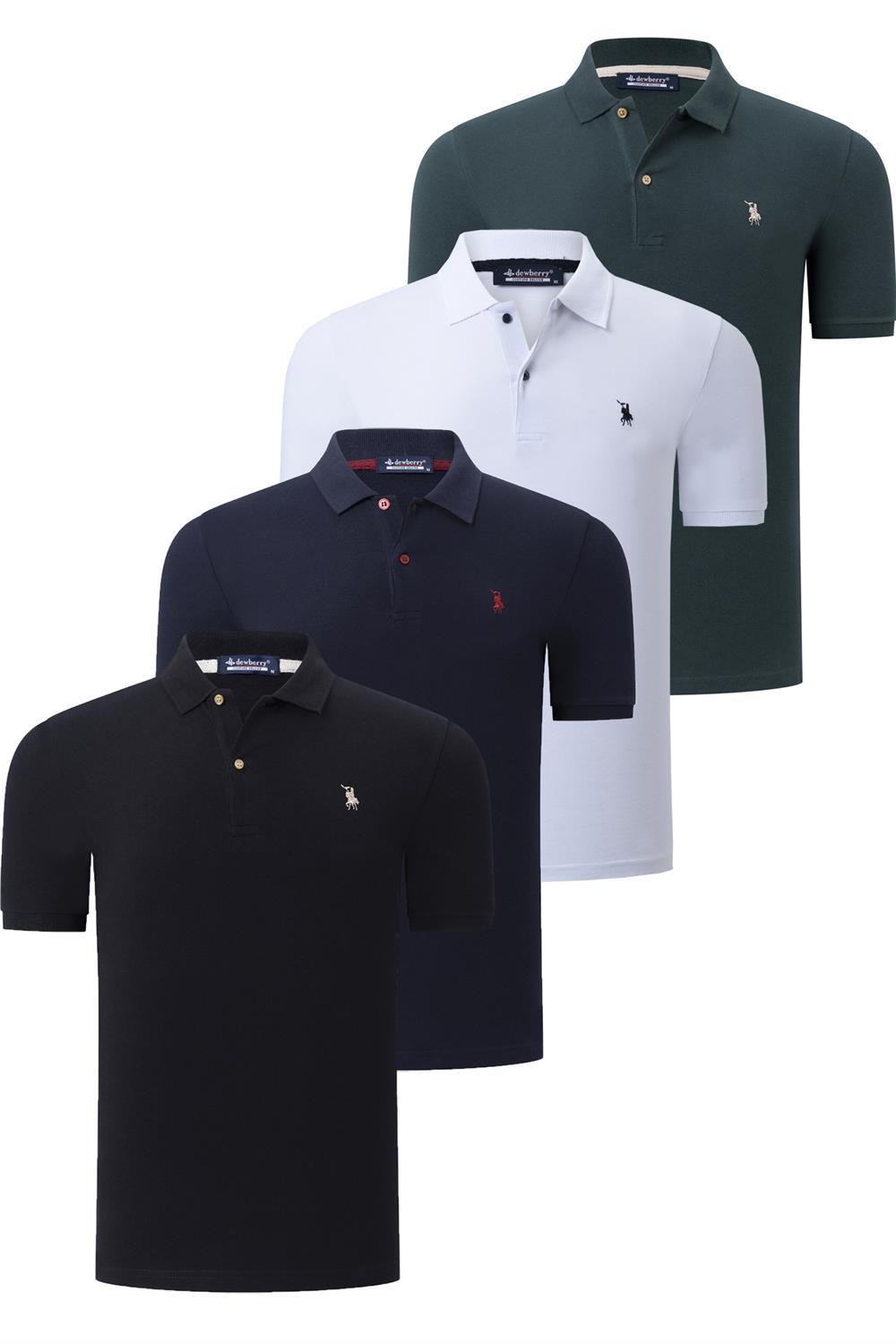 DÖRTLÜ SET T8561 DEWBERRY ERKEK T-SHIRT-SİYAH-BEYAZ-LACİVERT-HAKİ