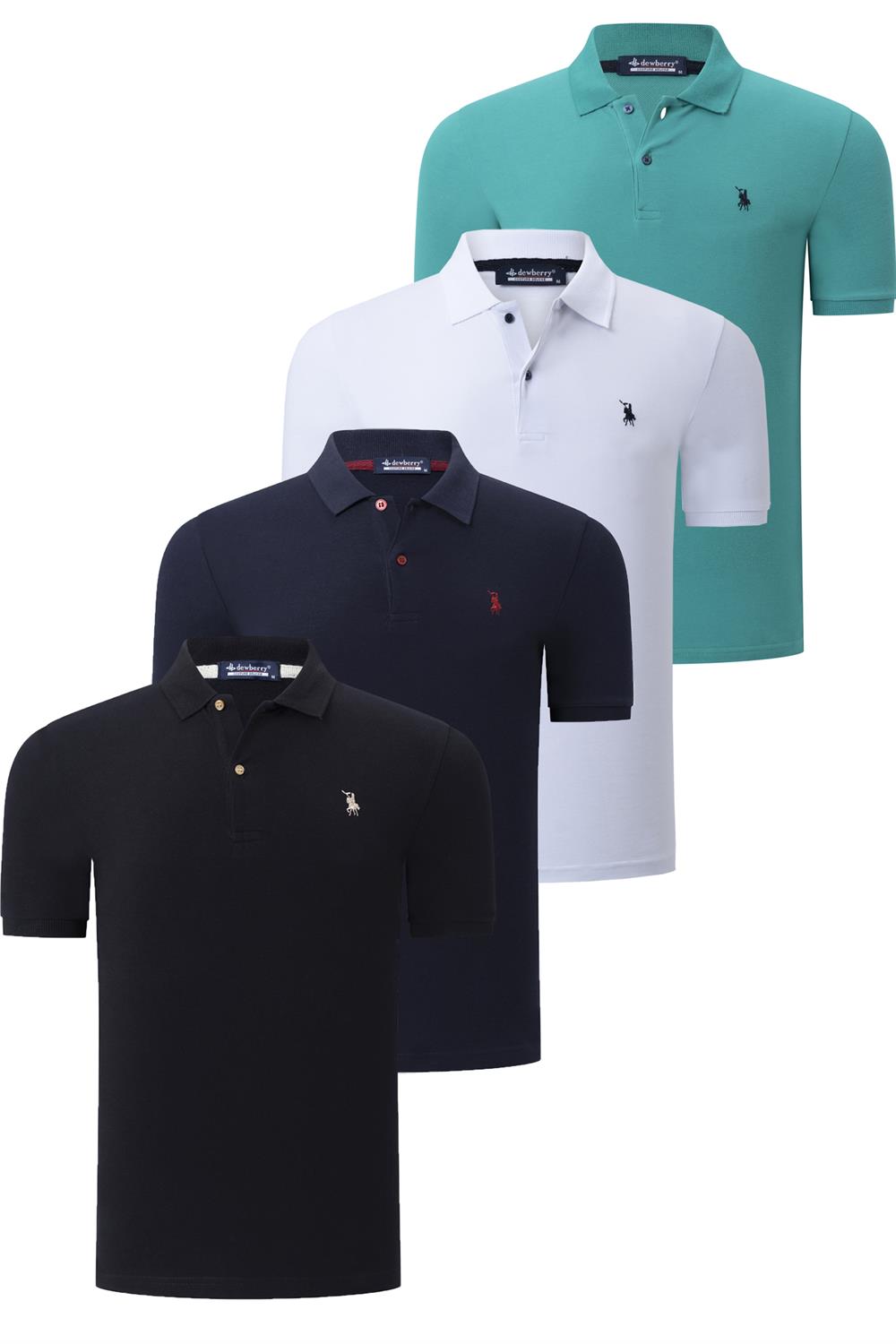 DÖRTLÜ SET T8561 DEWBERRY ERKEK T-SHIRT-SİYAH-BEYAZ-LACİVERT-AÇIK YEŞİL