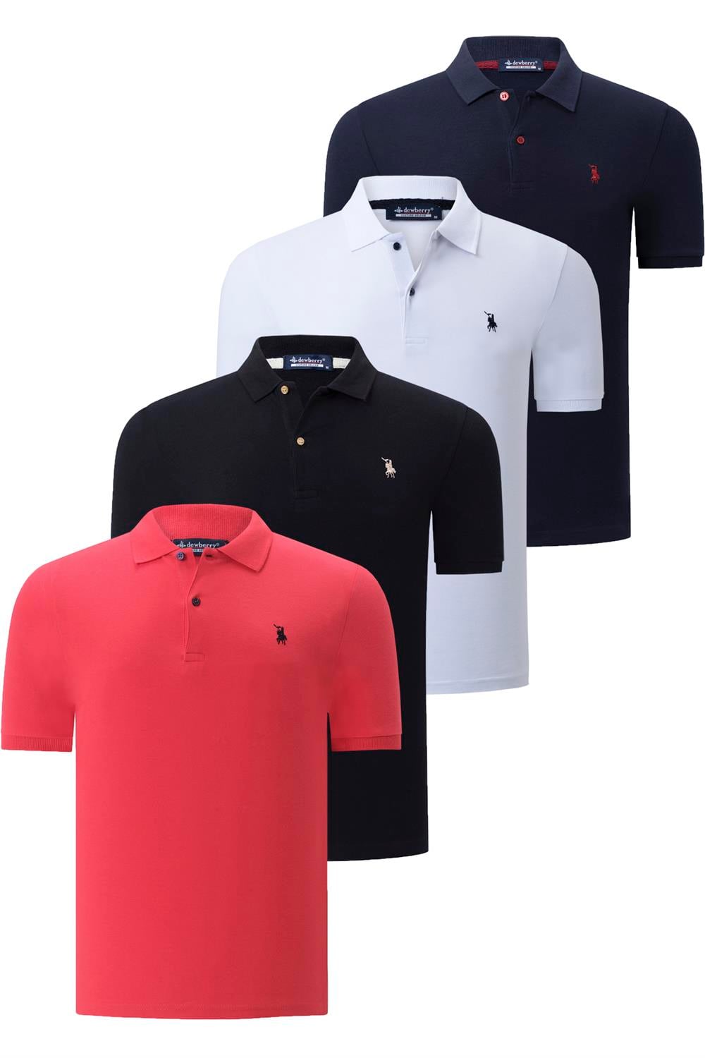 DÖRTLÜ SET T8561 DEWBERRY ERKEK T-SHIRT-SİYAH-BEYAZ-LACİVERT-NAR