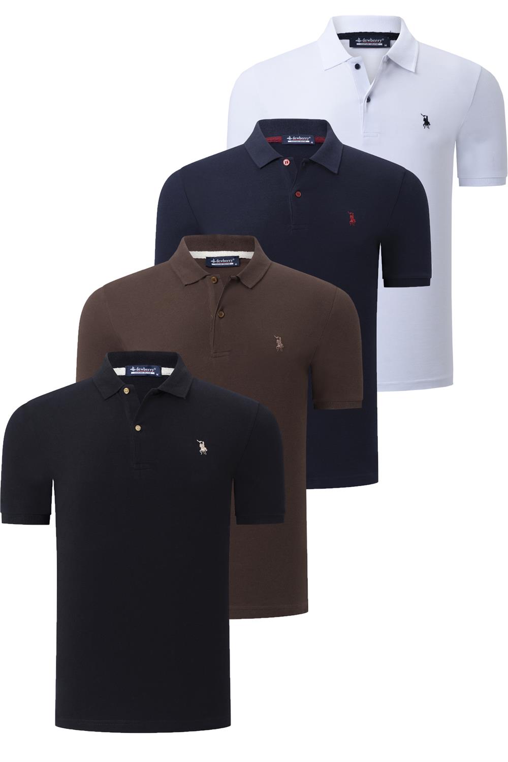 DÖRTLÜ SET T8561 DEWBERRY ERKEK T-SHIRT-SİYAH-BEYAZ-LACİVERT-KAHVE
