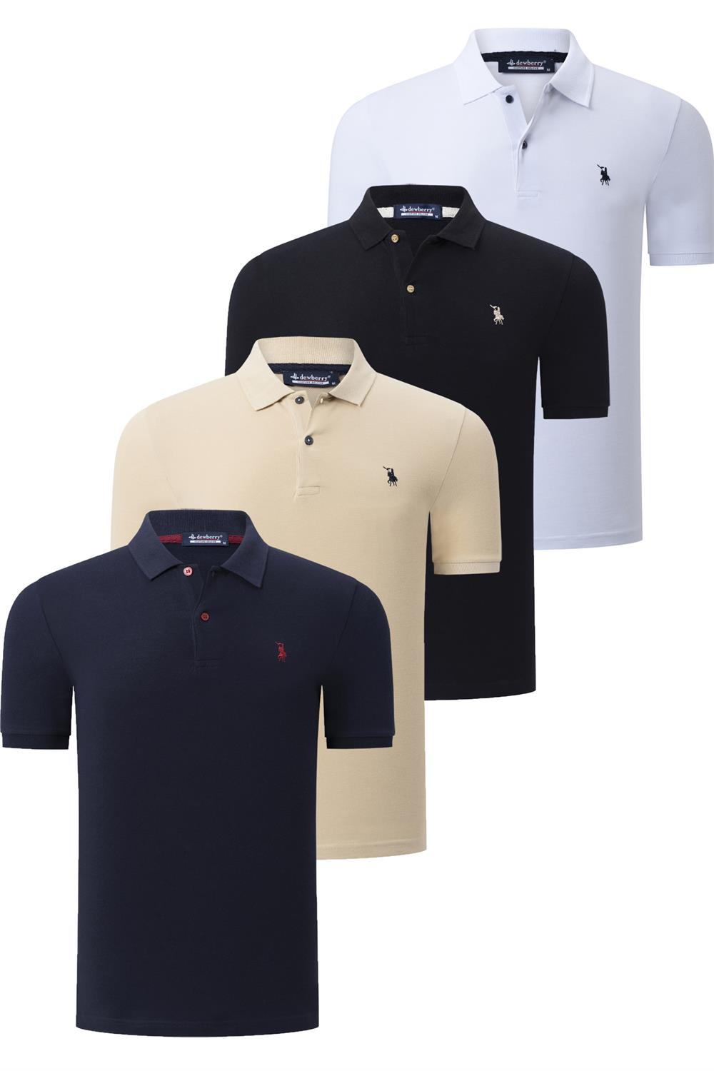 DÖRTLÜ SET T8561 DEWBERRY ERKEK T-SHIRT-SİYAH-BEYAZ-LACİVERT-BEJ