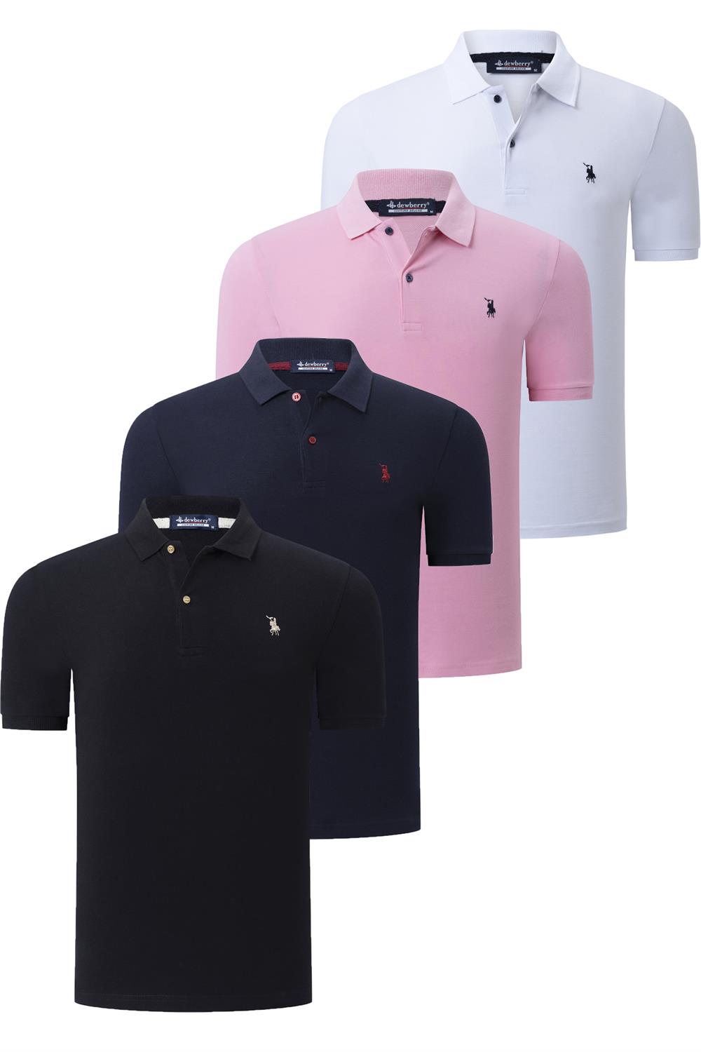 DÖRTLÜ SET T8561 DEWBERRY ERKEK T-SHIRT-SİYAH-BEYAZ-LACİVERT-PEMBE
