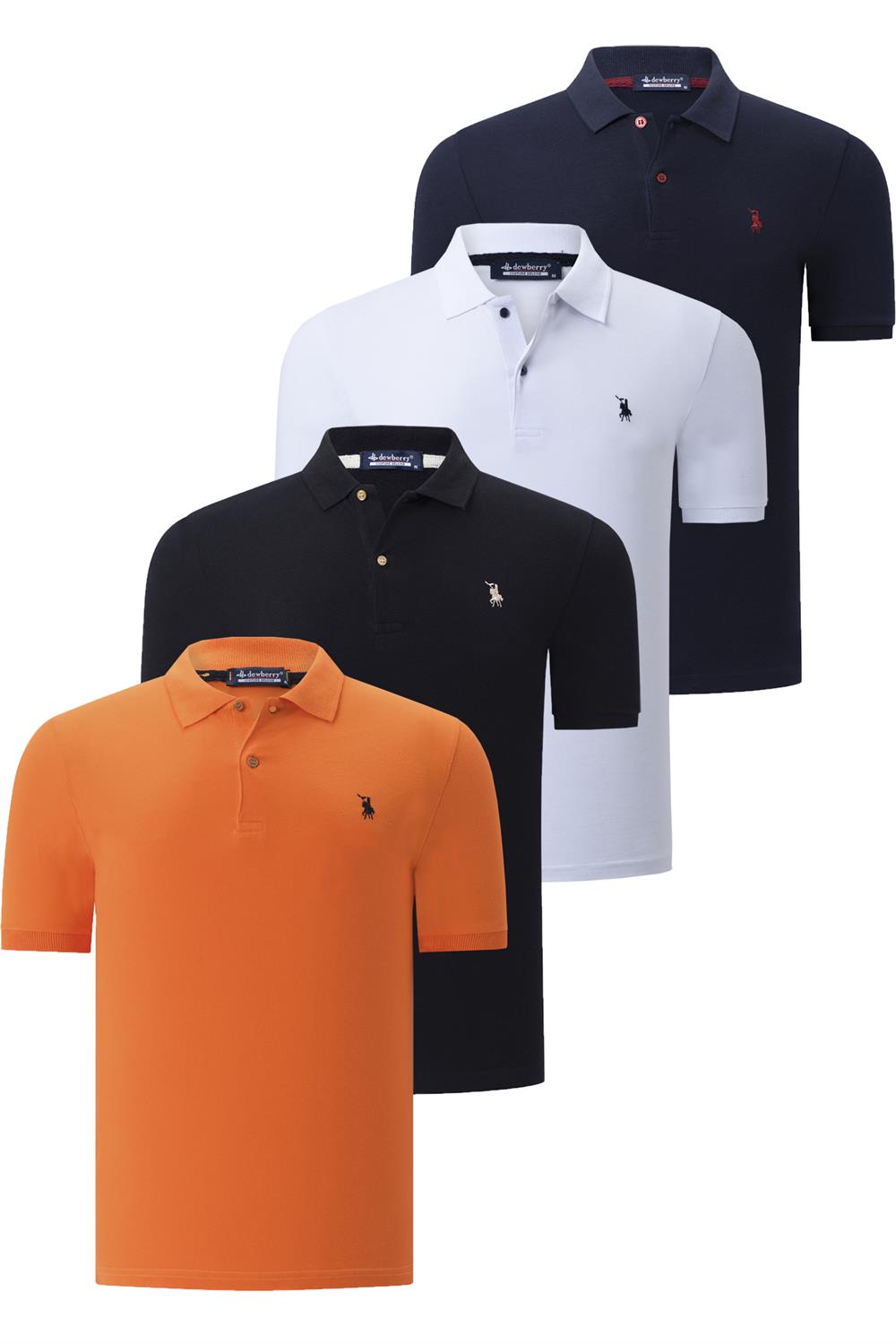 DÖRTLÜ SET T8561 DEWBERRY ERKEK T-SHIRT-SİYAH-BEYAZ-LACİVERT-TURUNCU