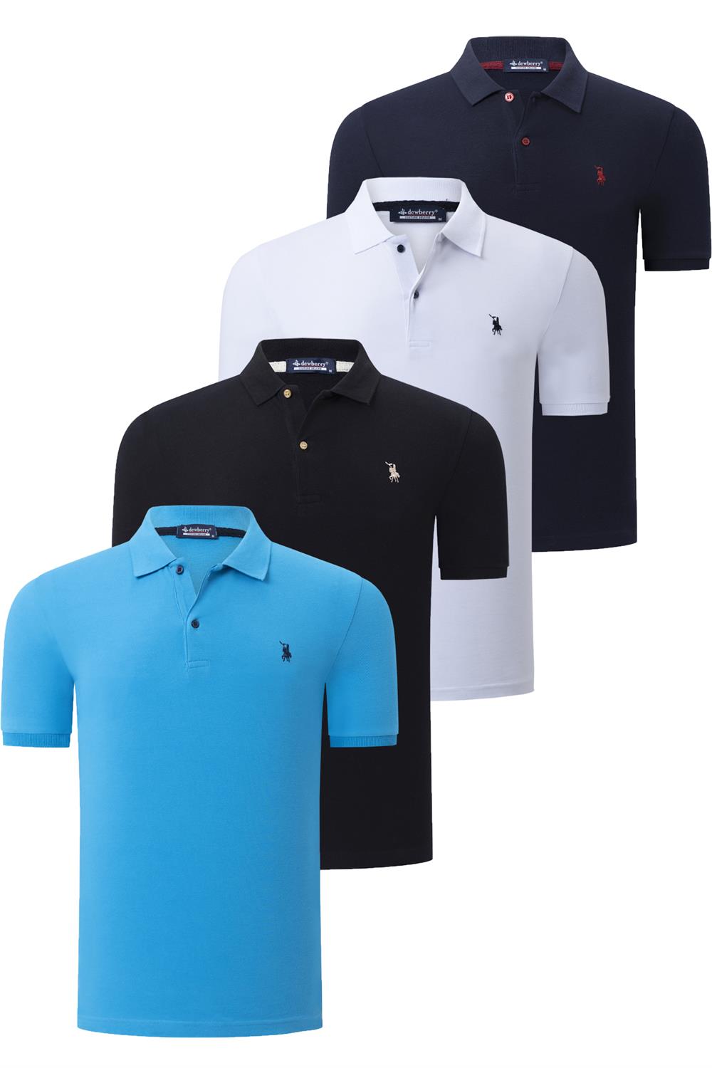 DÖRTLÜ SET T8561 DEWBERRY ERKEK T-SHIRT-SİYAH-BEYAZ-LACİVERT-MAVİ