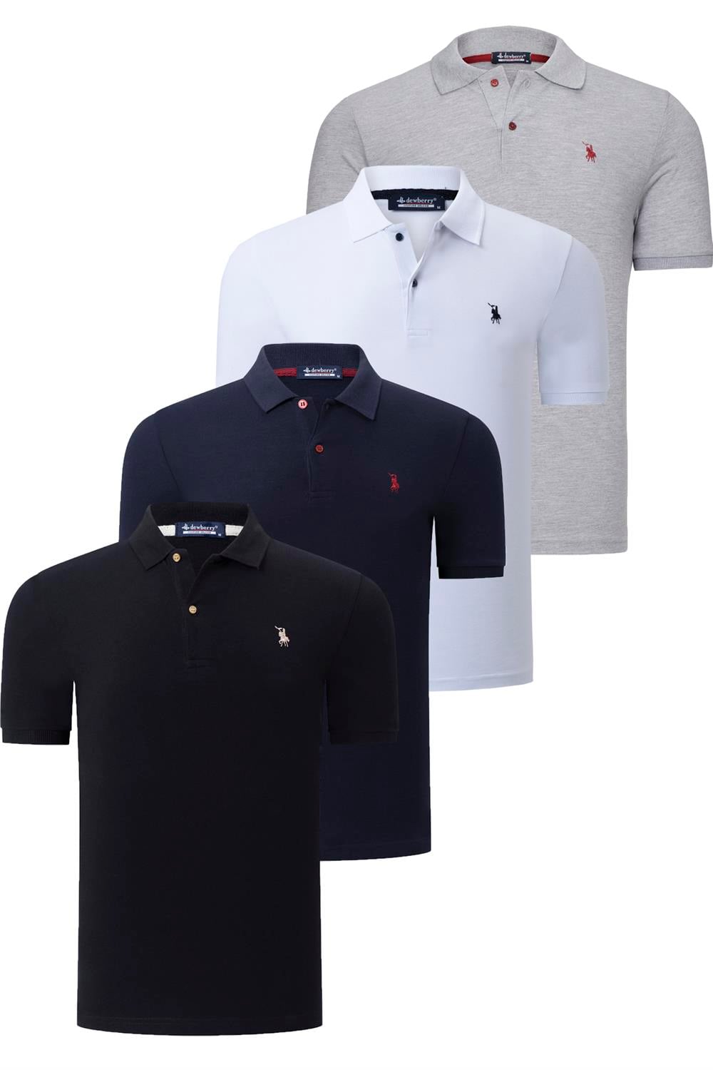 DÖRTLÜ SET T8561 DEWBERRY ERKEK T-SHIRT-SİYAH-BEYAZ-LACİVERT-GRİ