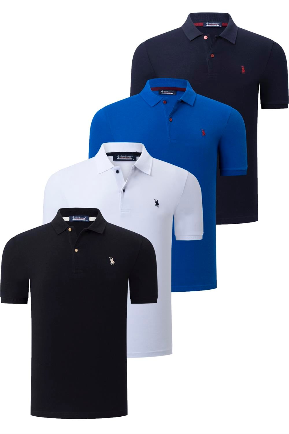 DÖRTLÜ SET T8561 DEWBERRY ERKEK T-SHIRT-SİYAH-BEYAZ-LACİVERT-SAKS