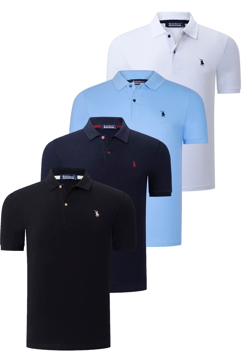 DÖRTLÜ SET T8561 DEWBERRY ERKEK T-SHIRT-SİYAH-BEYAZ-LACİVERT-AÇIK MAVİ