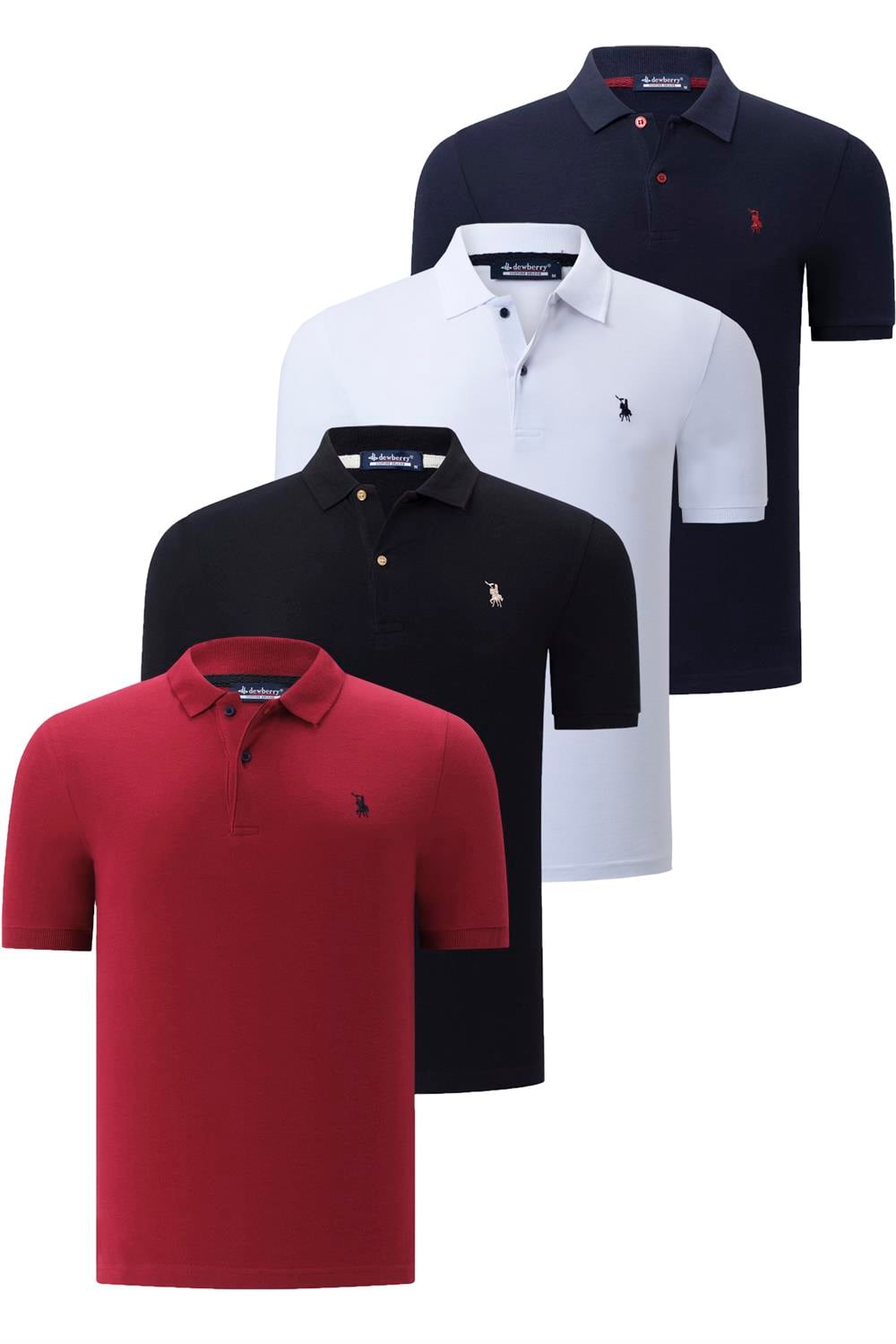 DÖRTLÜ SET T8561 DEWBERRY ERKEK T-SHIRT-SİYAH-BEYAZ-LACİVERT-BORDO