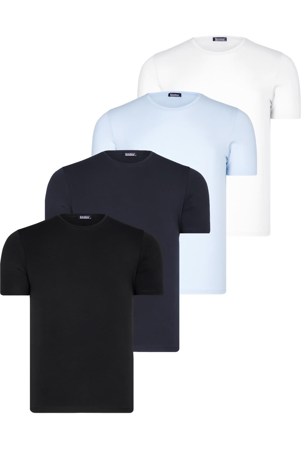 DÖRTLÜ SET T8569 DEWBERRY BİSİKLET YAKA ERKEK T-SHIRT-SİYAH-BEYAZ-LACİVERT-MAVİ