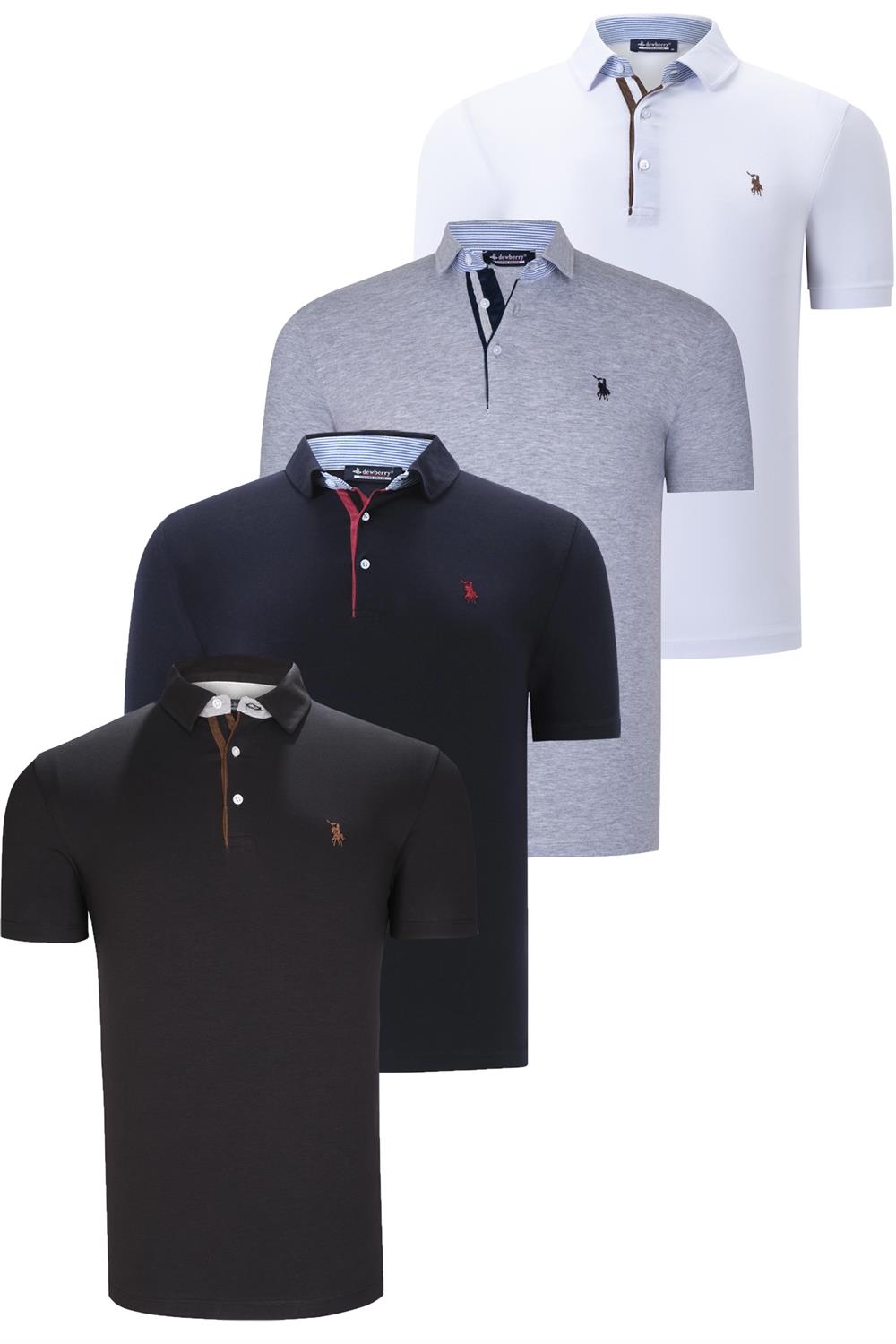 DÖRTLÜ SET T8582 DEWBERRY ERKEK T-SHIRT-SİYAH-BEYAZ-LACİVERT-GRİ