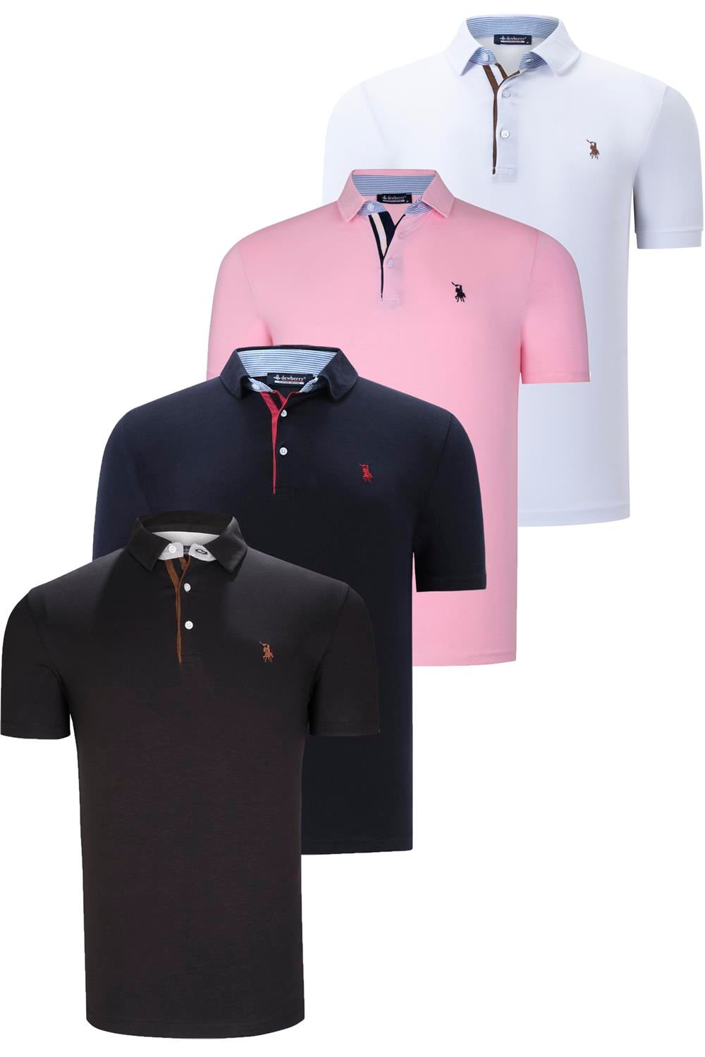 DÖRTLÜ SET T8582 DEWBERRY ERKEK T-SHIRT-SİYAH-BEYAZ-LACİVERT-PEMBE