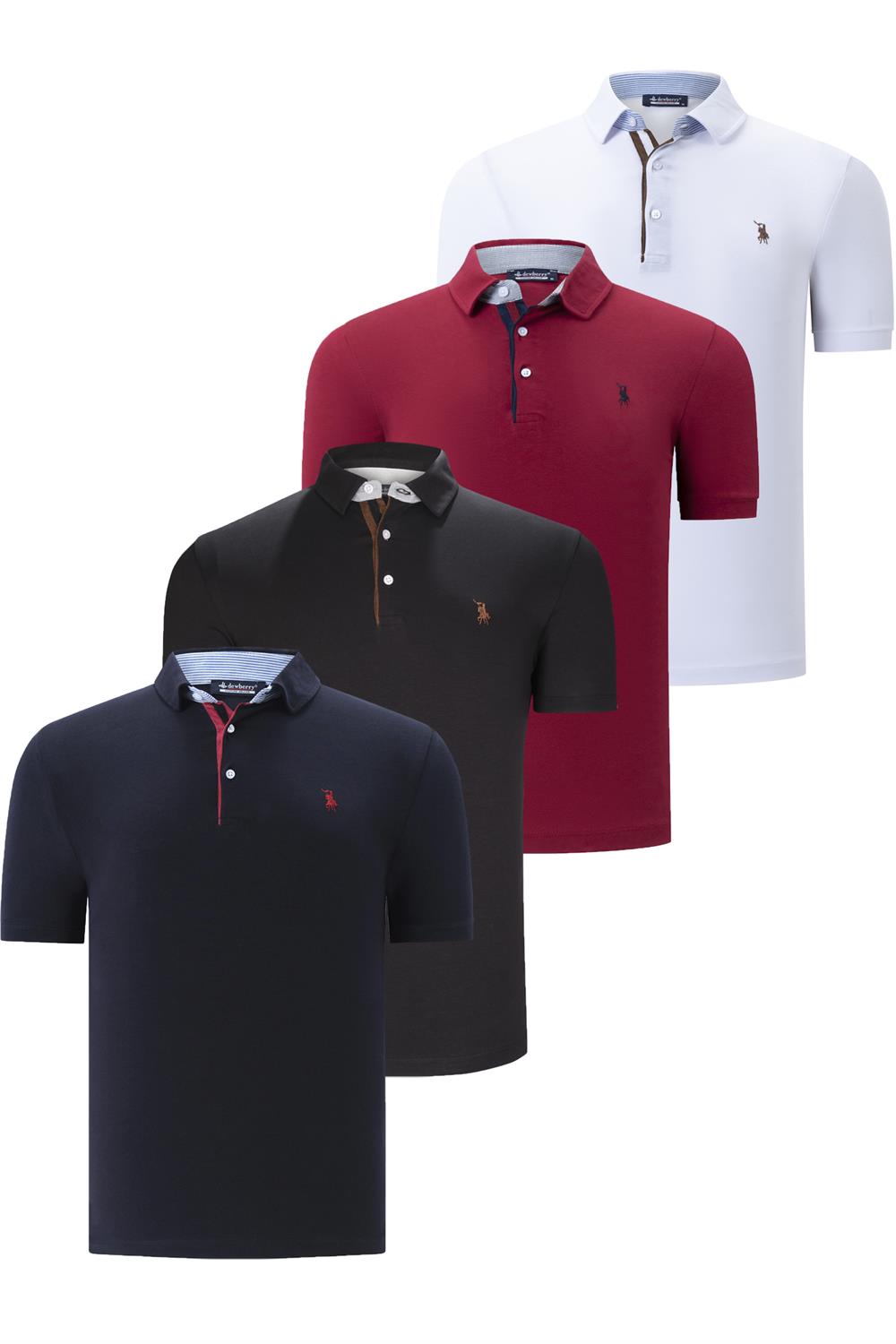 DÖRTLÜ SET T8582 DEWBERRY ERKEK T-SHIRT-SİYAH-BEYAZ-LACİVERT-BORDO