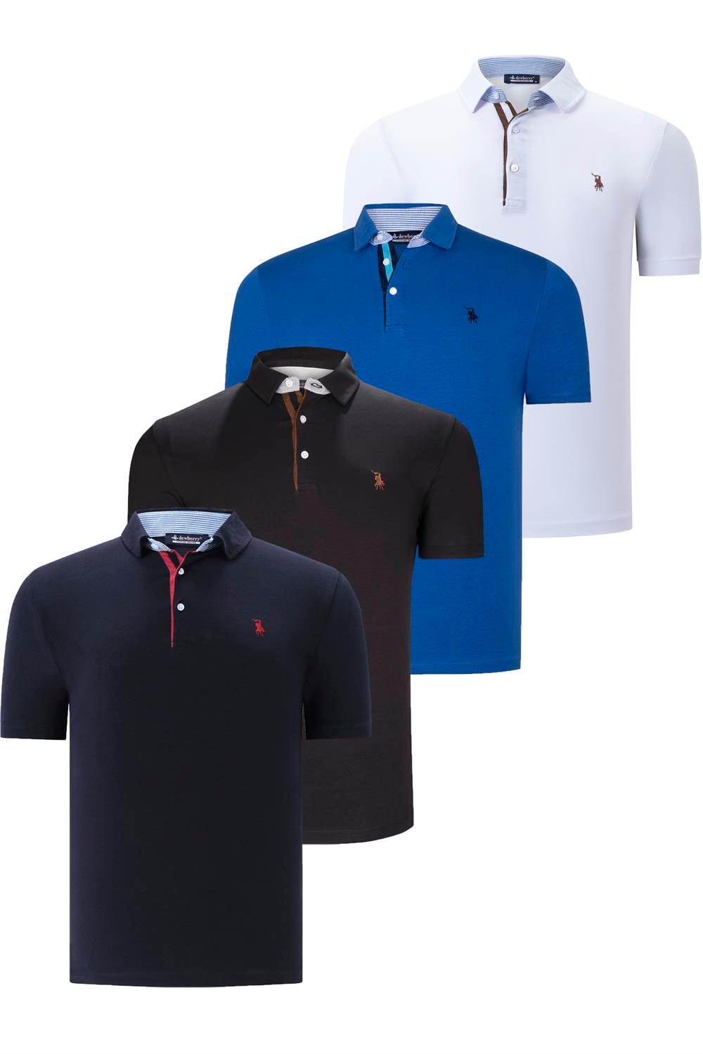DÖRTLÜ SET T8582 DEWBERRY ERKEK T-SHIRT-SİYAH-BEYAZ-LACİVERT-SAKS