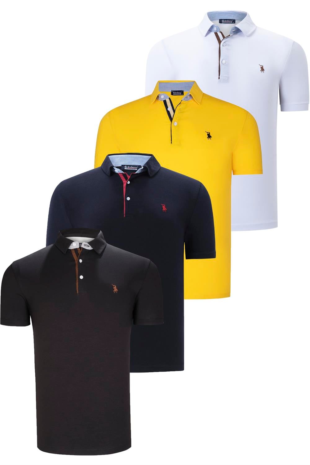 DÖRTLÜ SET T8582 DEWBERRY ERKEK T-SHIRT-SİYAH-BEYAZ-LACİVERT-SARI