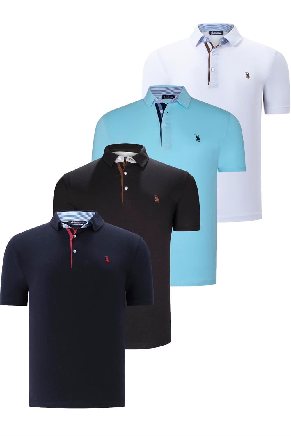 DÖRTLÜ SET T8582 DEWBERRY ERKEK T-SHIRT-SİYAH-BEYAZ-LACİVERT-CAMGÖBEĞİ