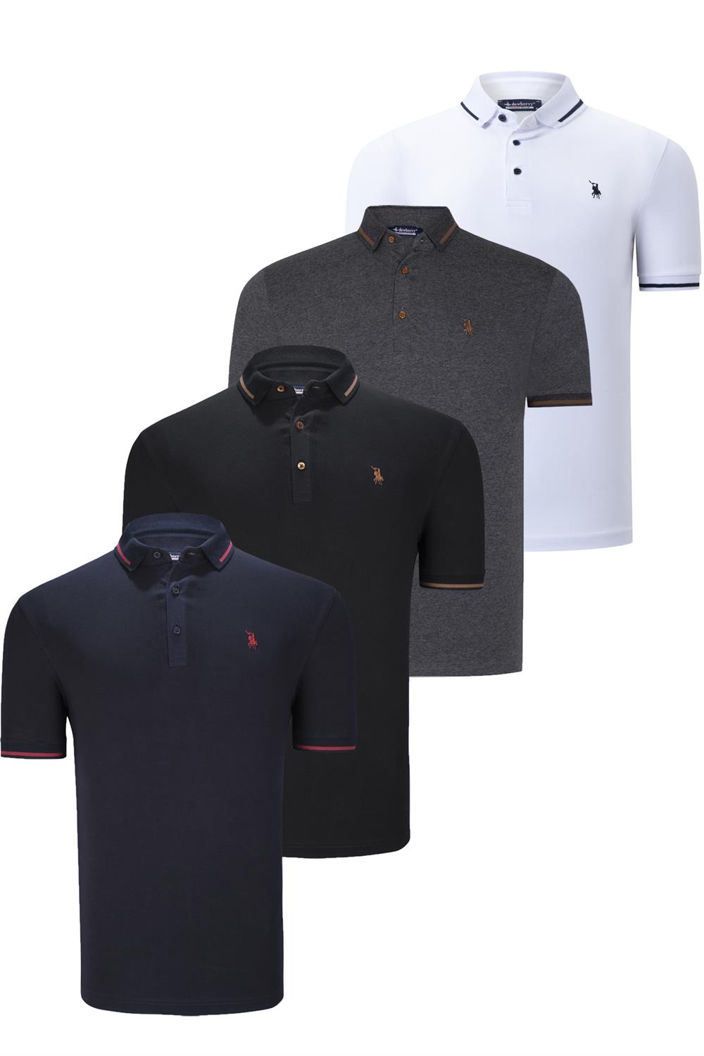 DÖRTLÜ SET T8586 DEWBERRY ERKEK T-SHIRT-SİYAH-BEYAZ-LACİVERT-ANTRASİT