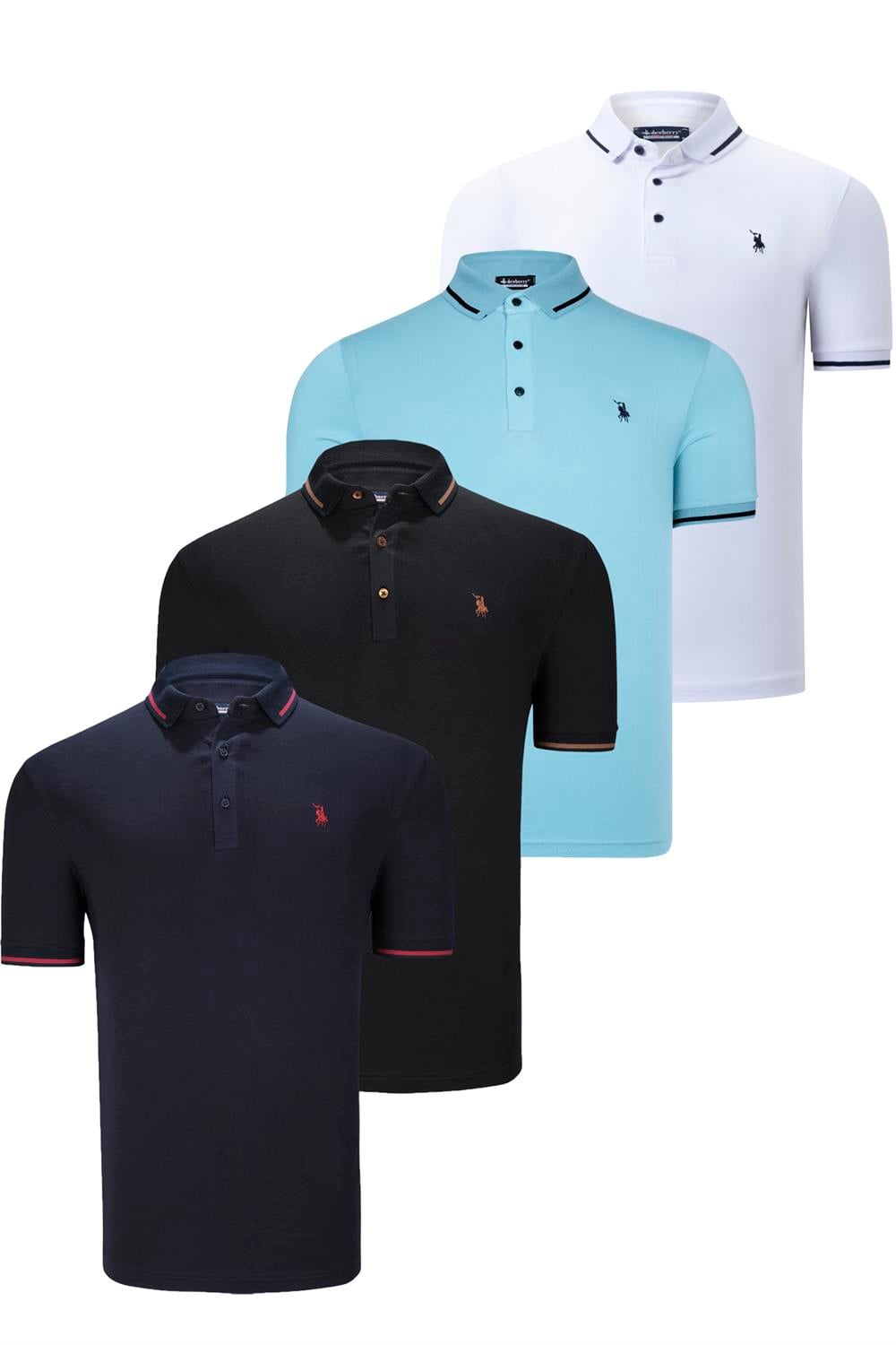 DÖRTLÜ SET T8586 DEWBERRY ERKEK T-SHIRT-SİYAH-BEYAZ-LACİVERT-CAMGÖBEĞİ