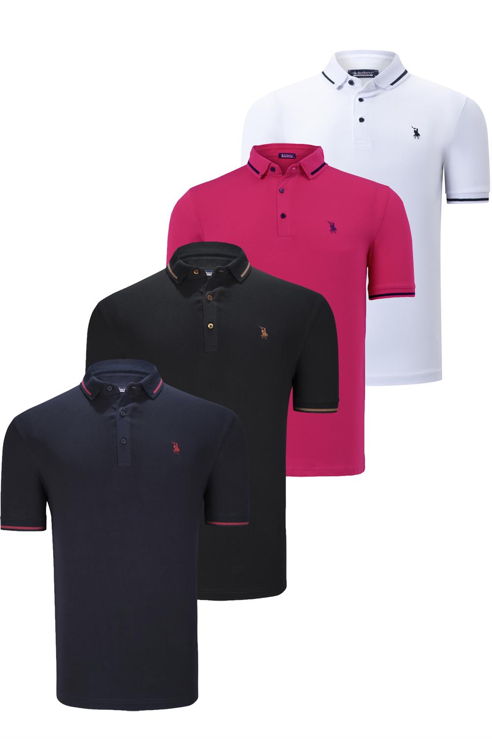 DÖRTLÜ SET T8586 DEWBERRY ERKEK T-SHIRT-SİYAH-BEYAZ-LACİVERT-FUŞYA