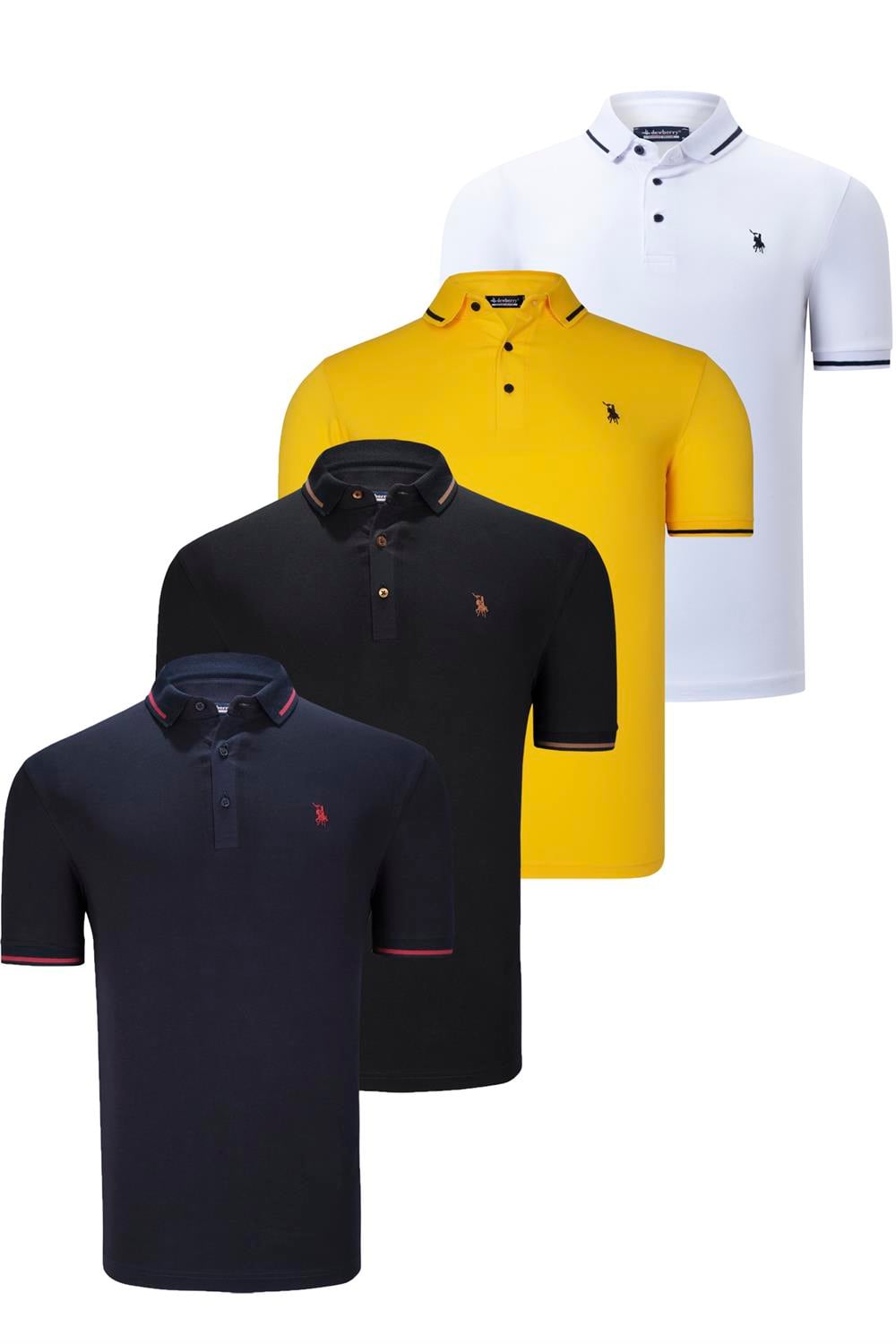 DÖRTLÜ SET T8586 DEWBERRY ERKEK T-SHIRT-SİYAH-BEYAZ-LACİVERT-SARI