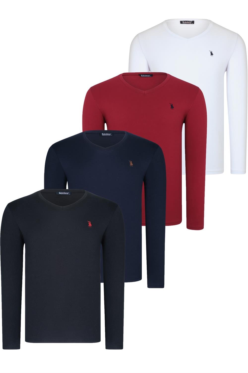 DÖRTLÜ SET T8587 DEWBERRY V YAKA ERKEK SWEATSHIRT-SİYAH-LACİVERT-BEYAZ-BORDO