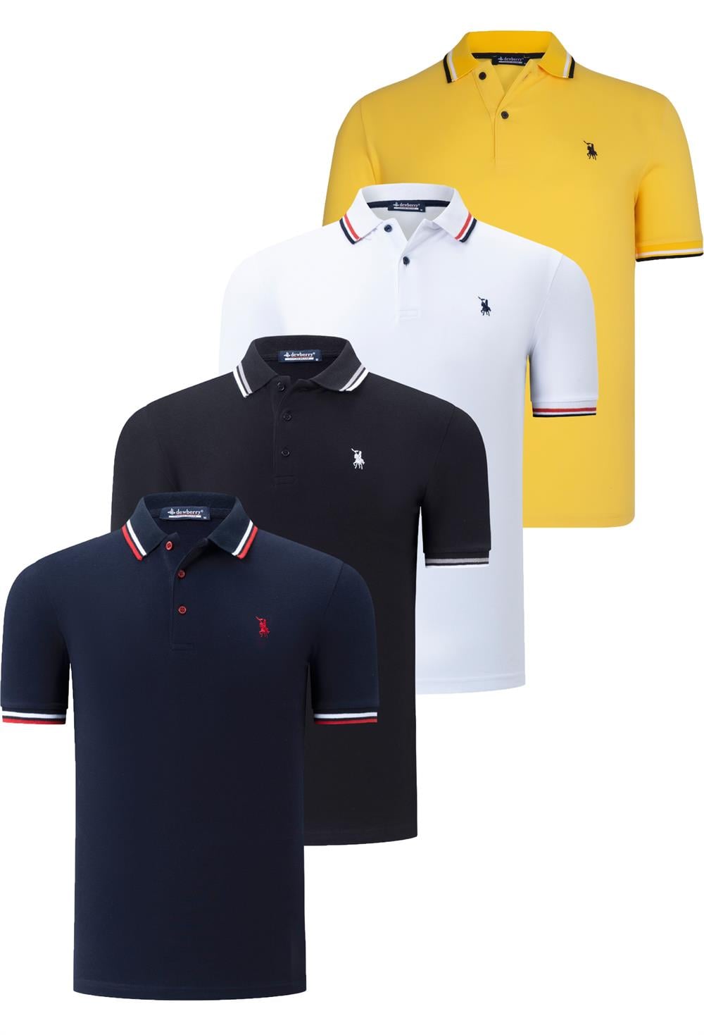 DÖRTLÜ SET T8594 DEWBERRY ERKEK T-SHIRT-SİYAH-BEYAZ-LACİVERT-SARI