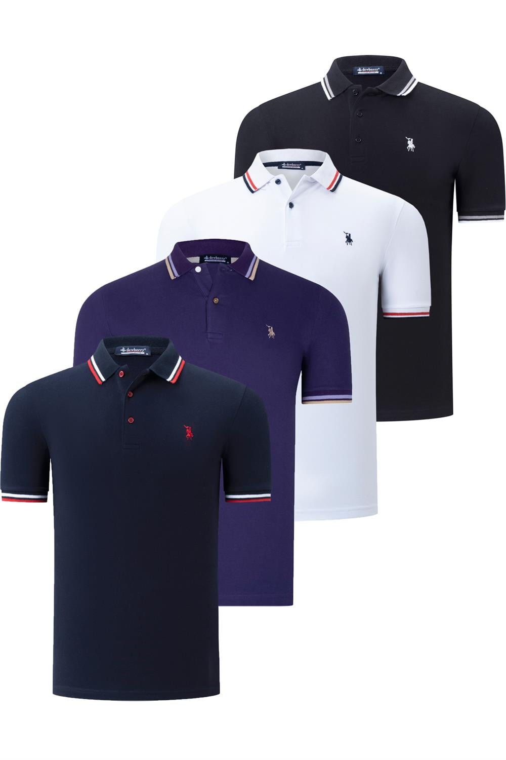 DÖRTLÜ SET T8594 DEWBERRY ERKEK T-SHIRT-SİYAH-BEYAZ-LACİVERT-MOR