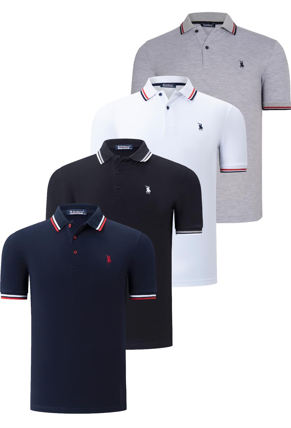 DÖRTLÜ SET T8594 DEWBERRY ERKEK T-SHIRT-SİYAH-BEYAZ-LACİVERT-GRİ