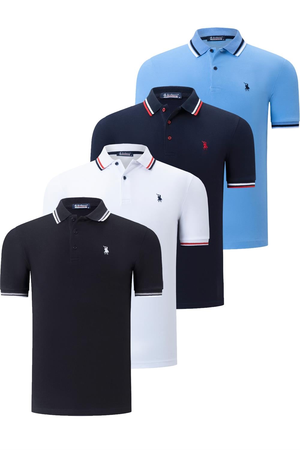 DÖRTLÜ SET T8594 DEWBERRY ERKEK T-SHIRT-SİYAH-BEYAZ-LACİVERT-AÇIK MAVİ