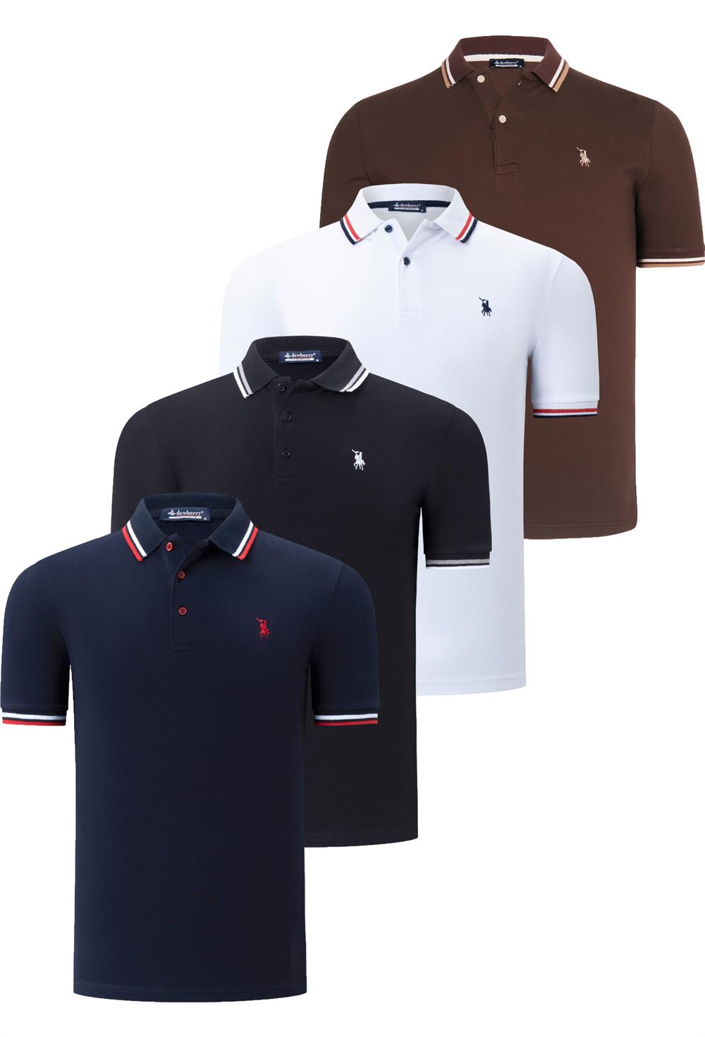 DÖRTLÜ SET T8594 DEWBERRY ERKEK T-SHIRT-SİYAH-BEYAZ-LACİVERT-KAHVE