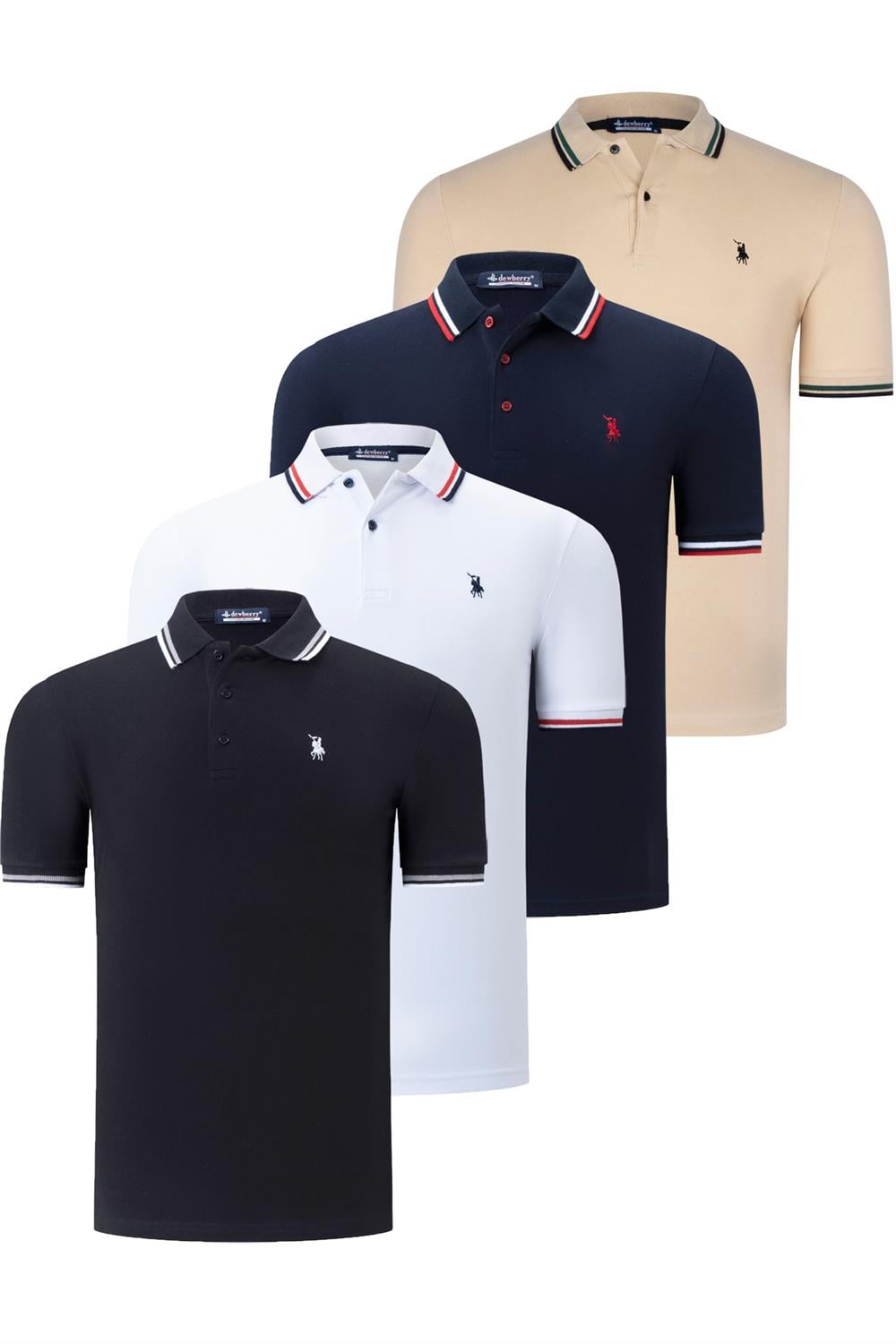 DÖRTLÜ SET T8594 DEWBERRY ERKEK T-SHIRT-SİYAH-BEYAZ-LACİVERT-BEJ