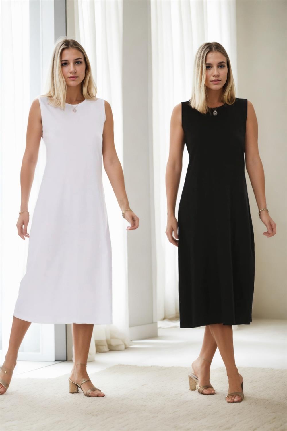 E2145 Dewberry Set of Two Women Dresses-SİYAH-BEYAZ