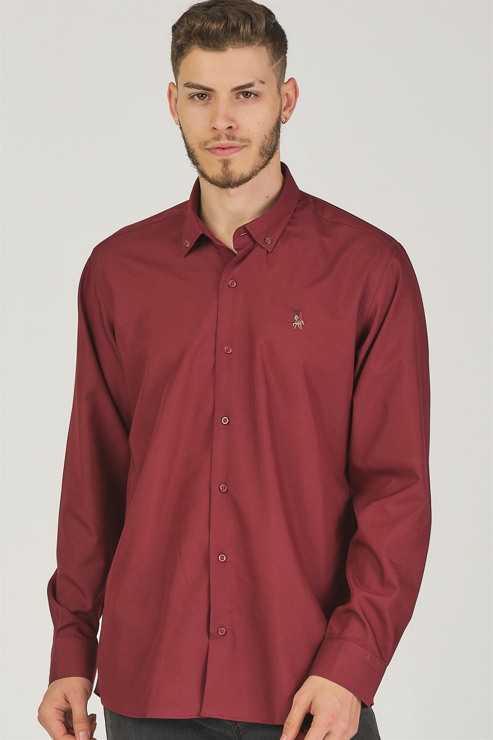 G725 DEWBERRY ERKEK GÖMLEK-BORDO