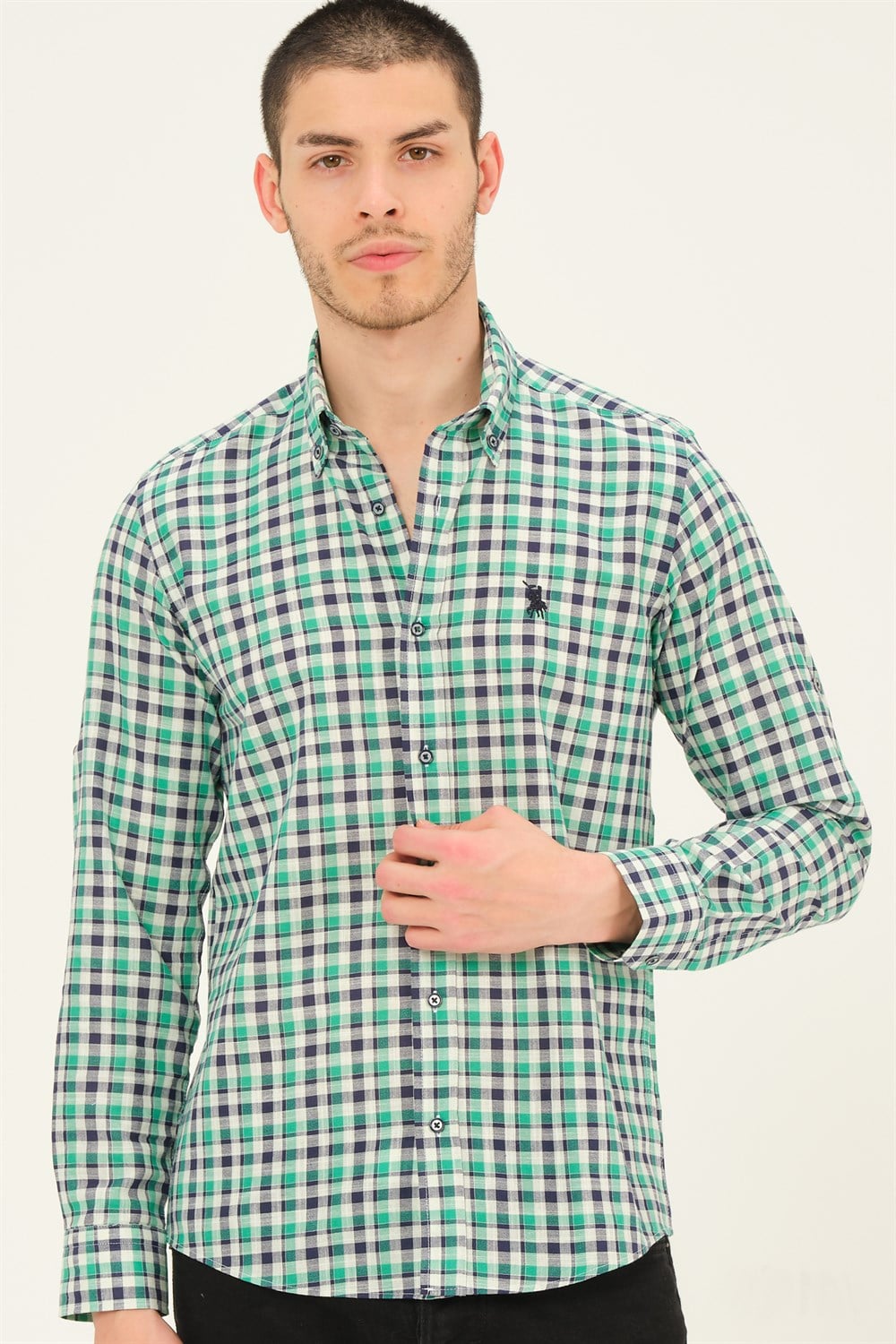 G761 DEWBERRY ERKEK GÖMLEK-LACİVERT-YEŞİL