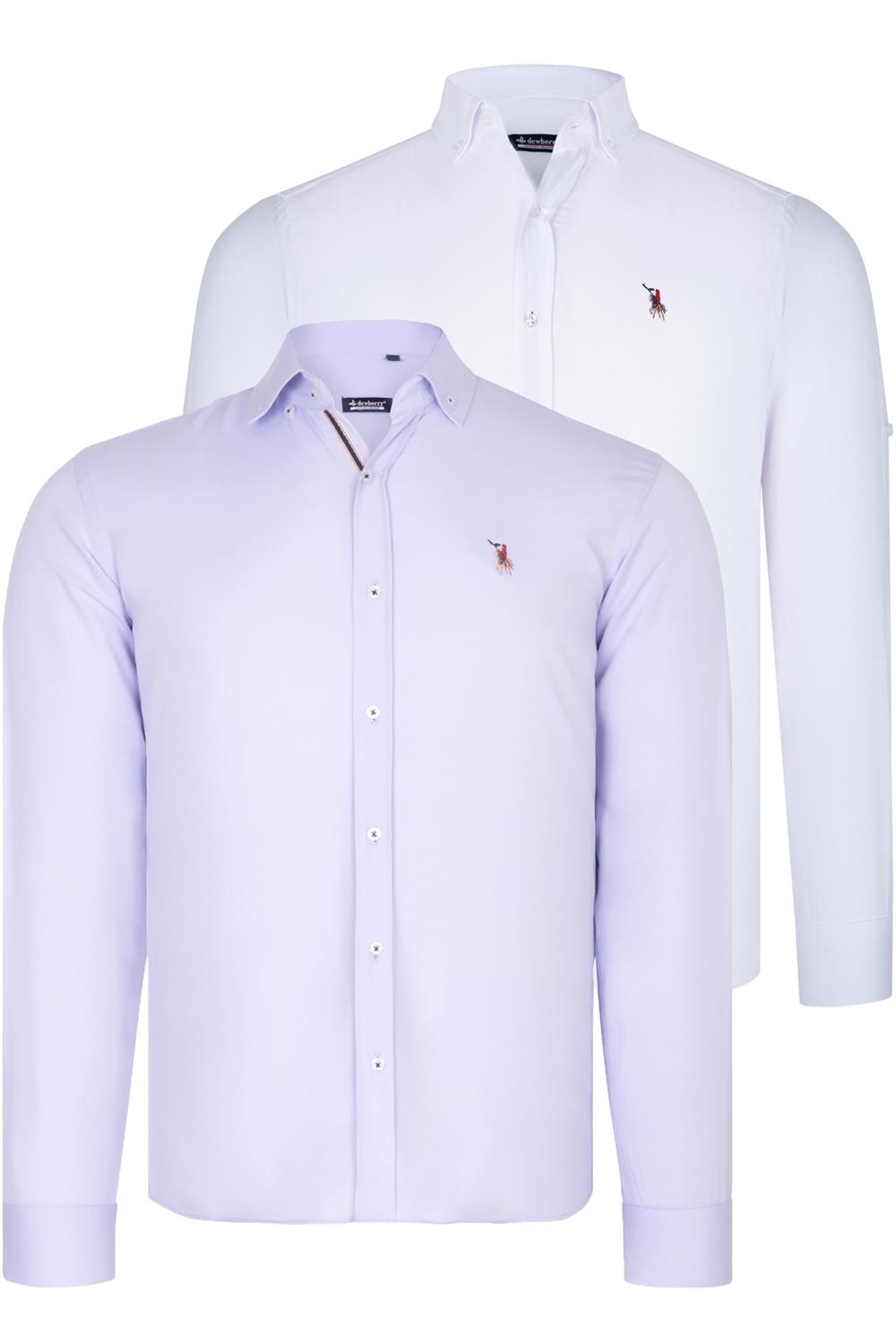 İKİLİ SET G674 DEWBERRY ERKEK GÖMLEK-BEYAZ-LİLA