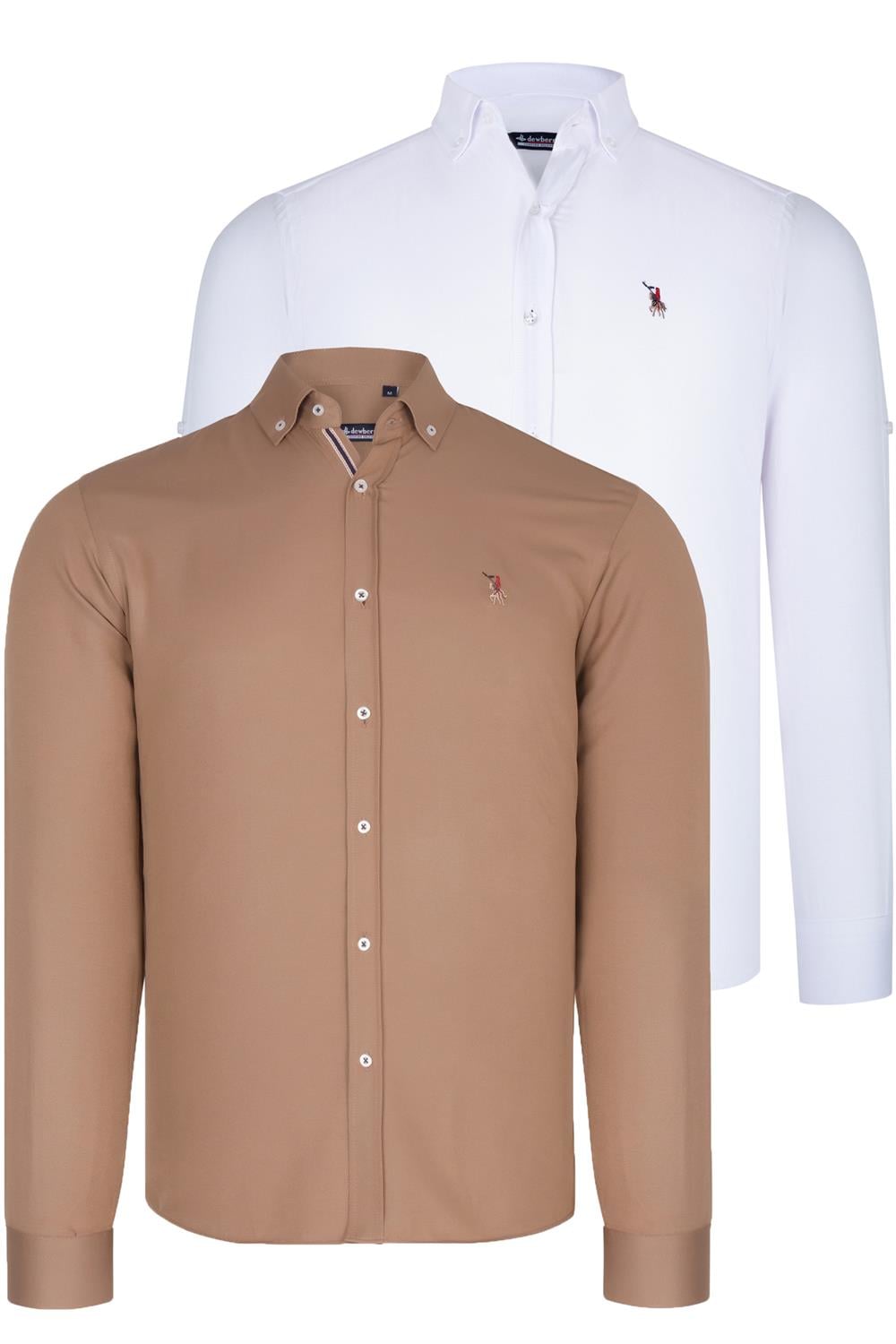 İKİLİ SET G674 DEWBERRY ERKEK GÖMLEK-BEYAZ-CAMEL