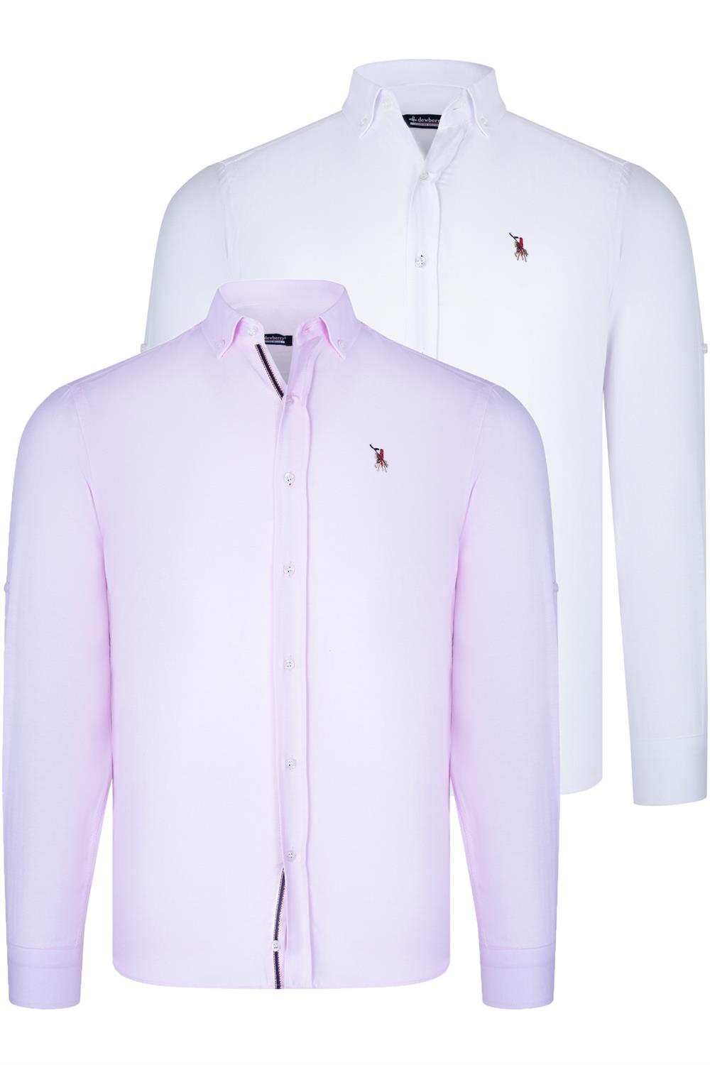 İKİLİ SET G674 DEWBERRY ERKEK GÖMLEK-BEYAZ-PEMBE