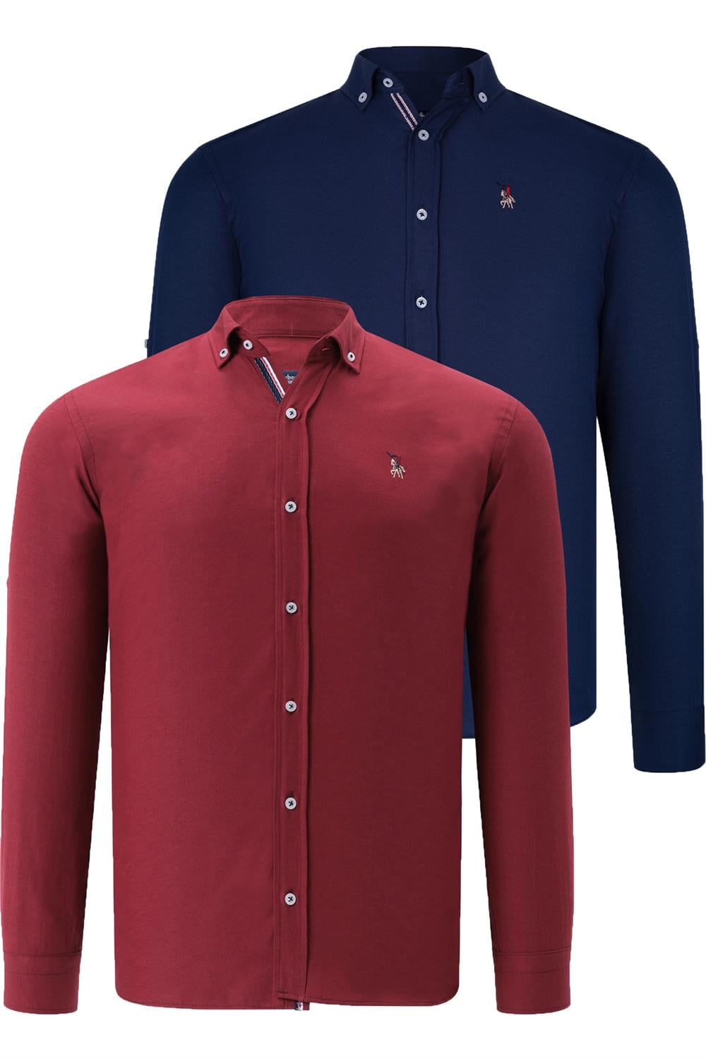 İKİLİ SET G674 DEWBERRY ERKEK GÖMLEK-LACİVERT- BORDO
