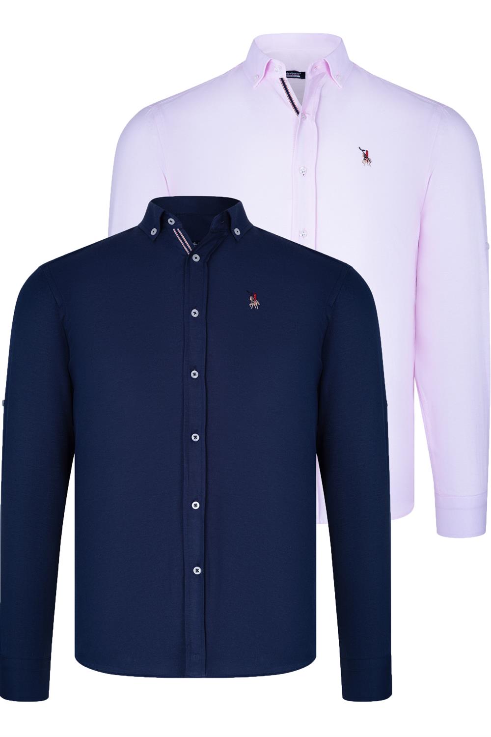 İKİLİ SET G674 DEWBERRY ERKEK GÖMLEK-LACİVERT-PEMBE