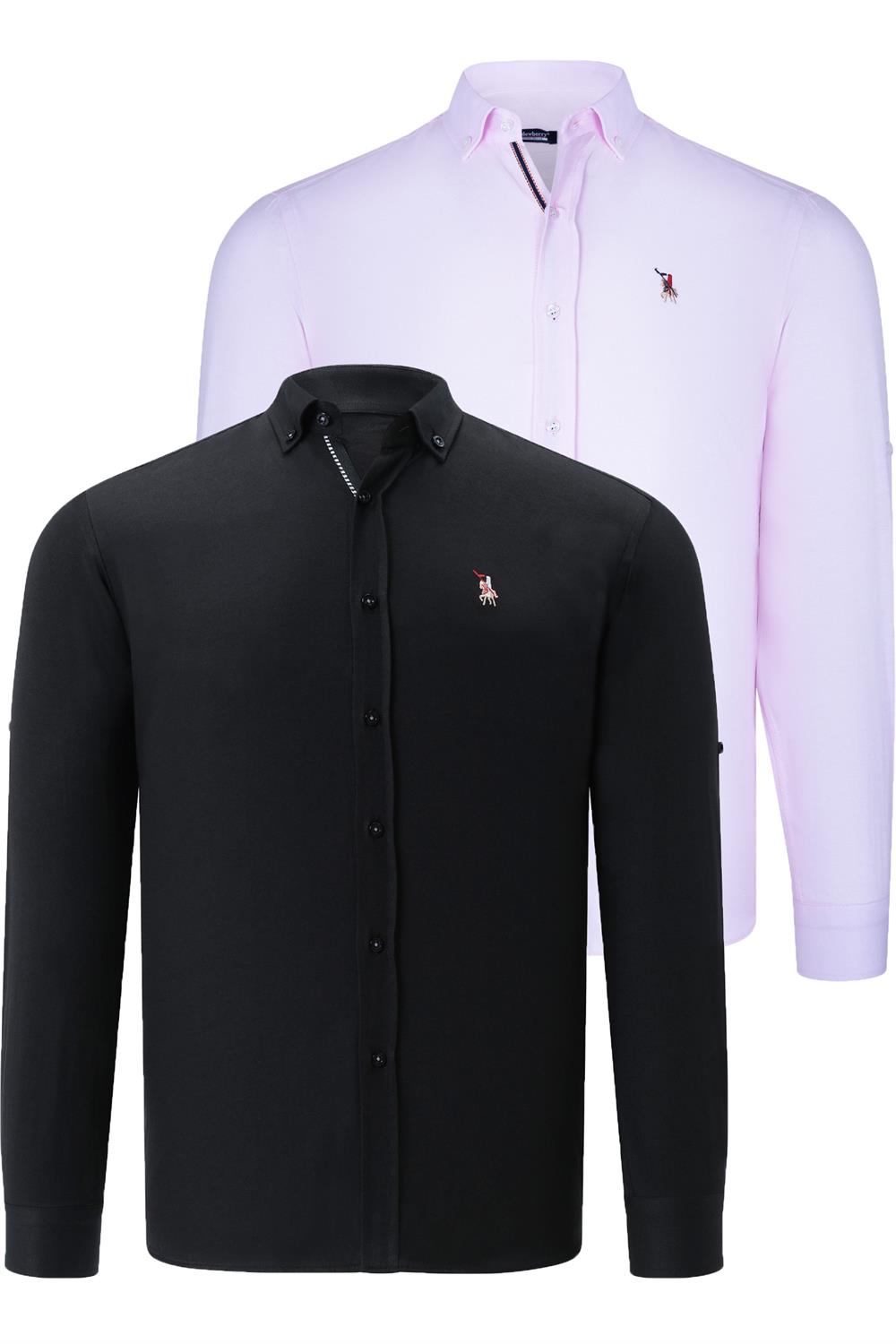 İKİLİ SET G674 DEWBERRY ERKEK GÖMLEK-SİYAH-PEMBE