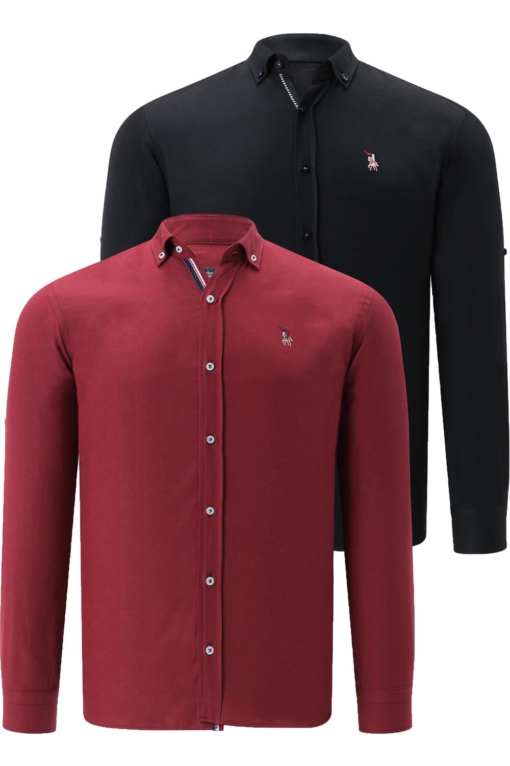 İKİLİ SET G674 DEWBERRY ERKEK GÖMLEK-SİYAH-BORDO