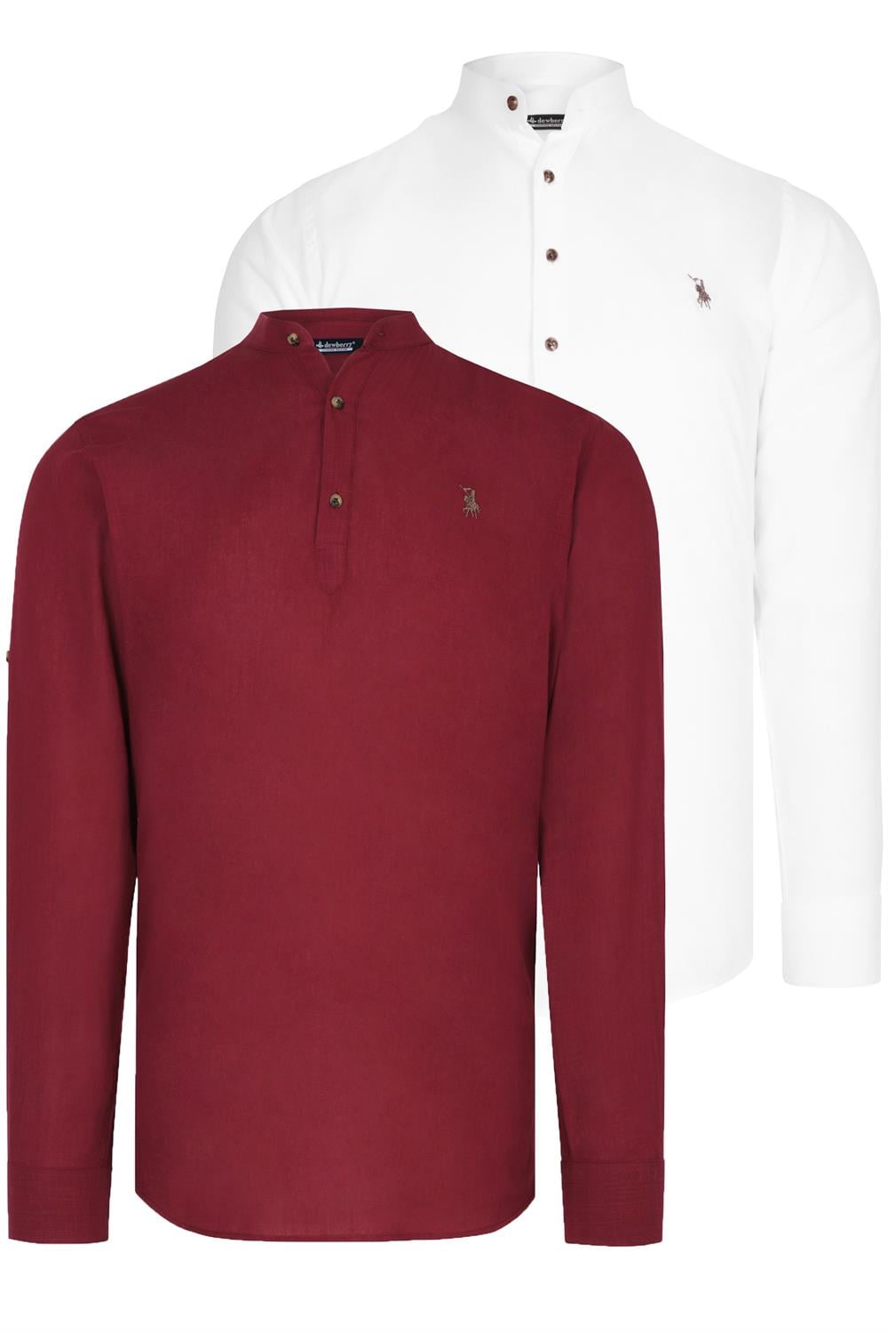 İKİLİ SET G783 DEWBERRY HAKİM YAKA GÖMLEK-BEYAZ-BORDO