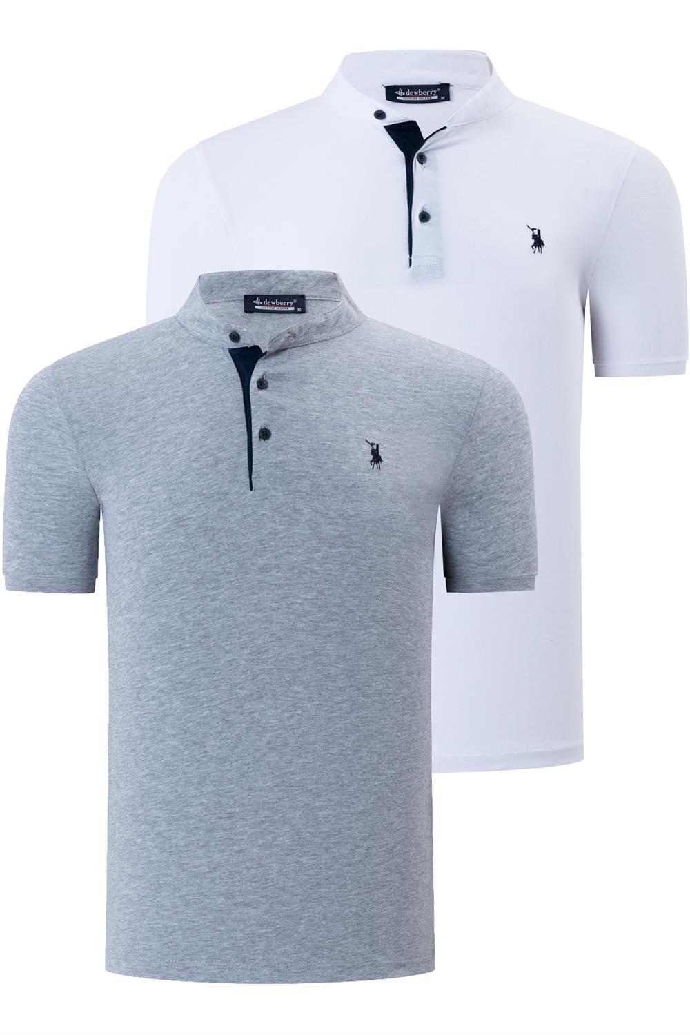 İKİLİ SET T8560 DEWBERRY ERKEK T-SHIRT-AÇIK GRİ-KAR BEYAZ