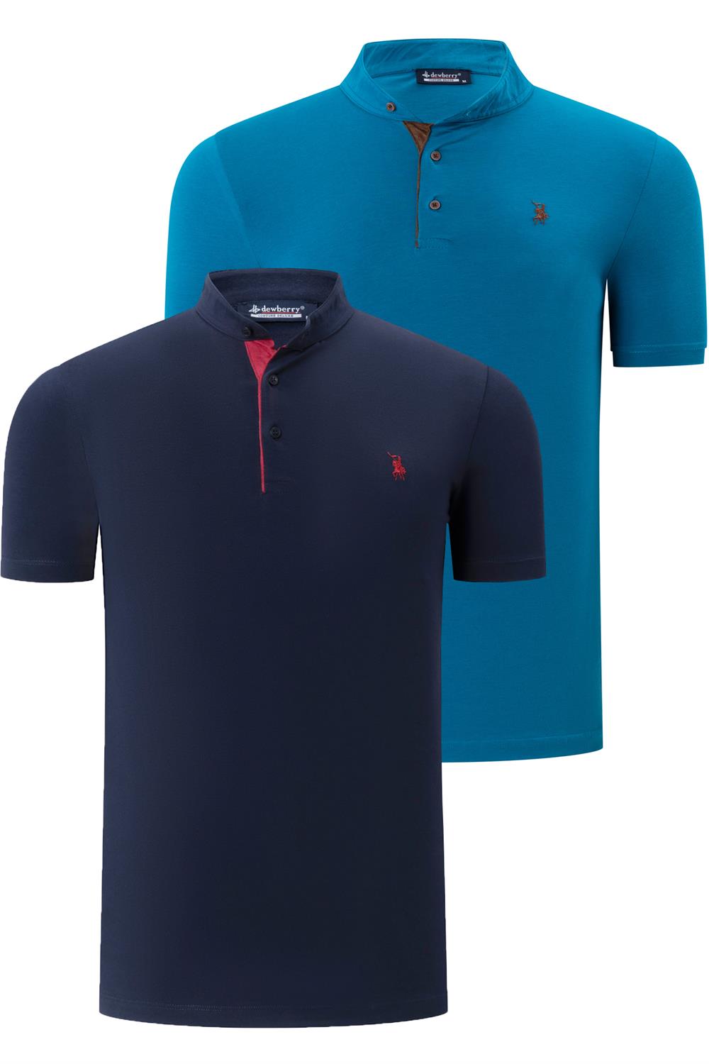 İKİLİ SET T8560 DEWBERRY ERKEK T-SHIRT-KOYU TURKUAZ-LACİVERT