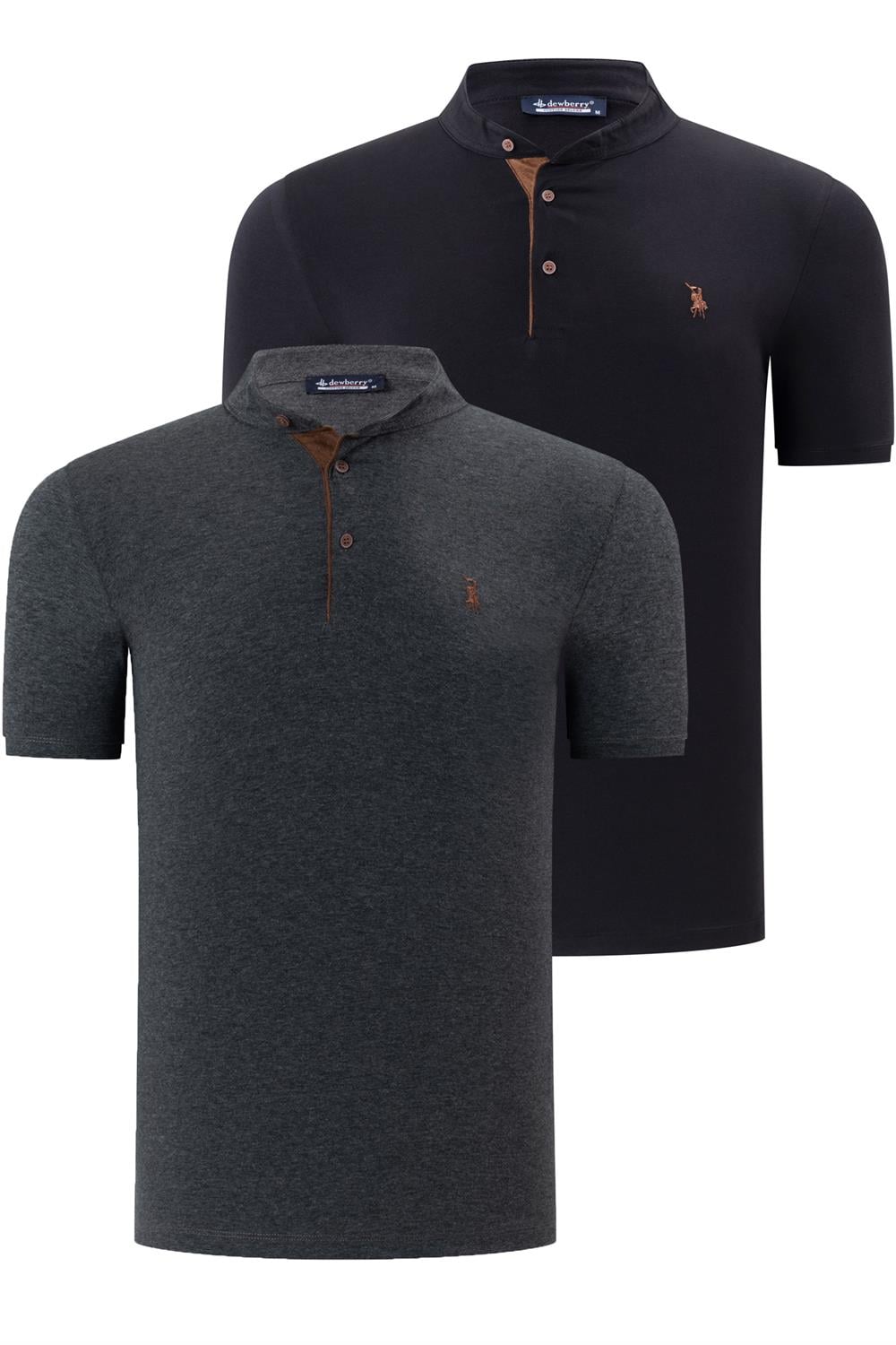 İKİLİ SET T8560 DEWBERRY ERKEK T-SHIRT-ANTRASİT-SİYAH